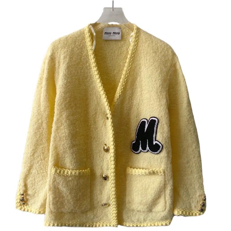 Miu Miu Miu Miu Yellow Wool Cardigan with Logo 0089 Size XS / US 0-2 / IT 36-38 - 1 Thumbnail
