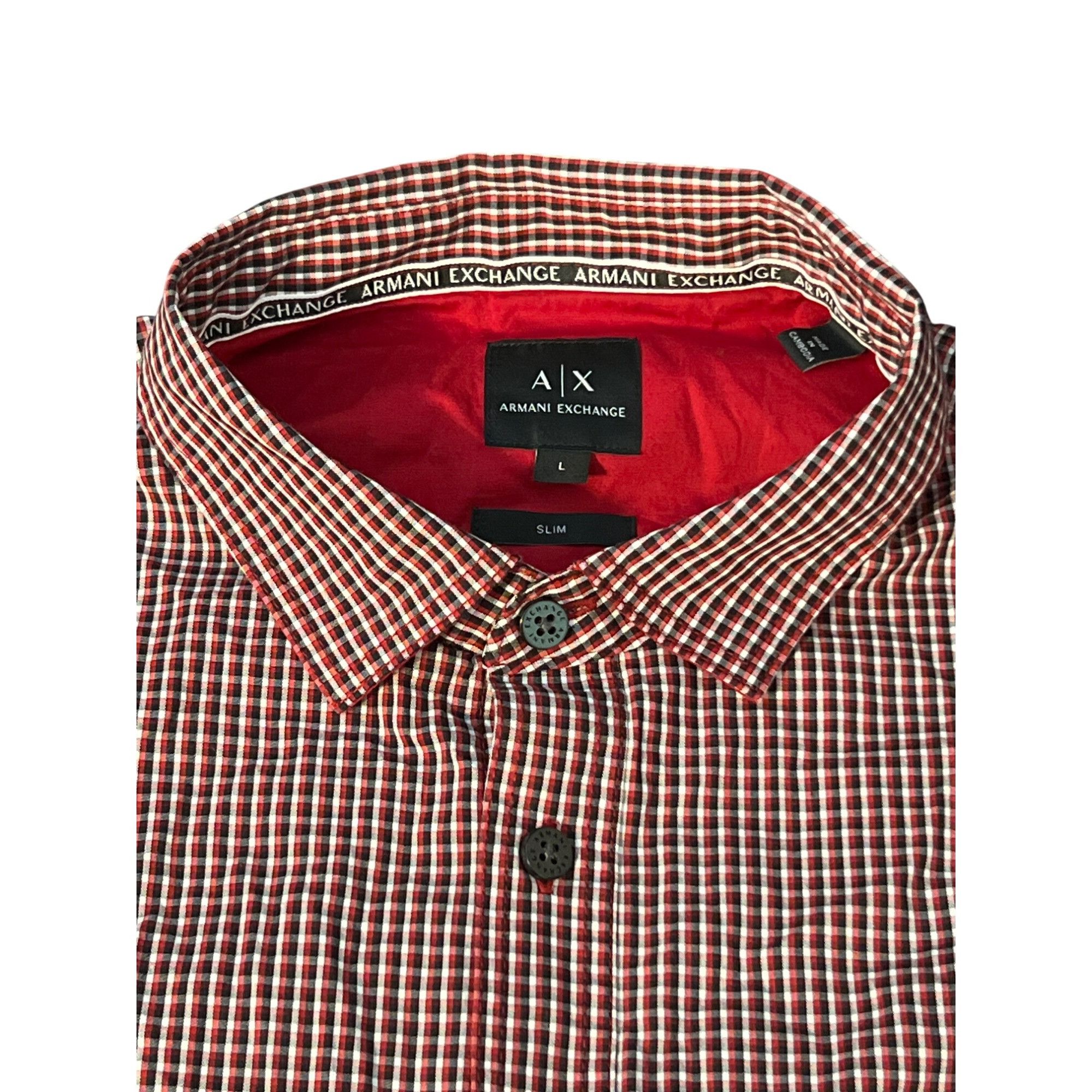 Armani Exchange Armani Exchange Slim Fit Shirt Red White Black Gingham Check Size US L / EU 52-54 / 3 - 4 Thumbnail