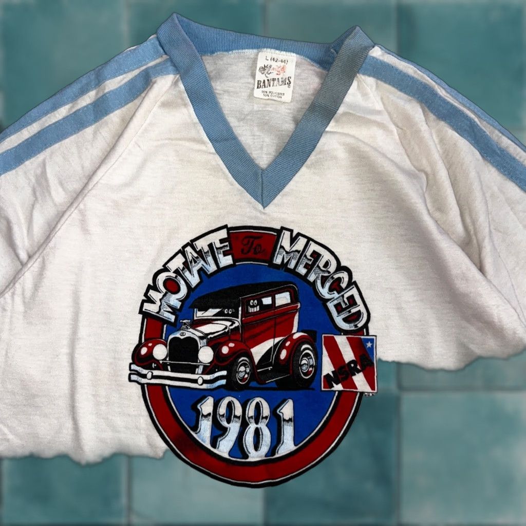 Vintage VINTAGE Bantams T-Shirt Man White 1981 Hot Rods VTG 80s V Neck Crew Neck Short Sleeve Graphic Cars Mens L Size US L / EU 52-54 / 3 - 1 Thumbnail