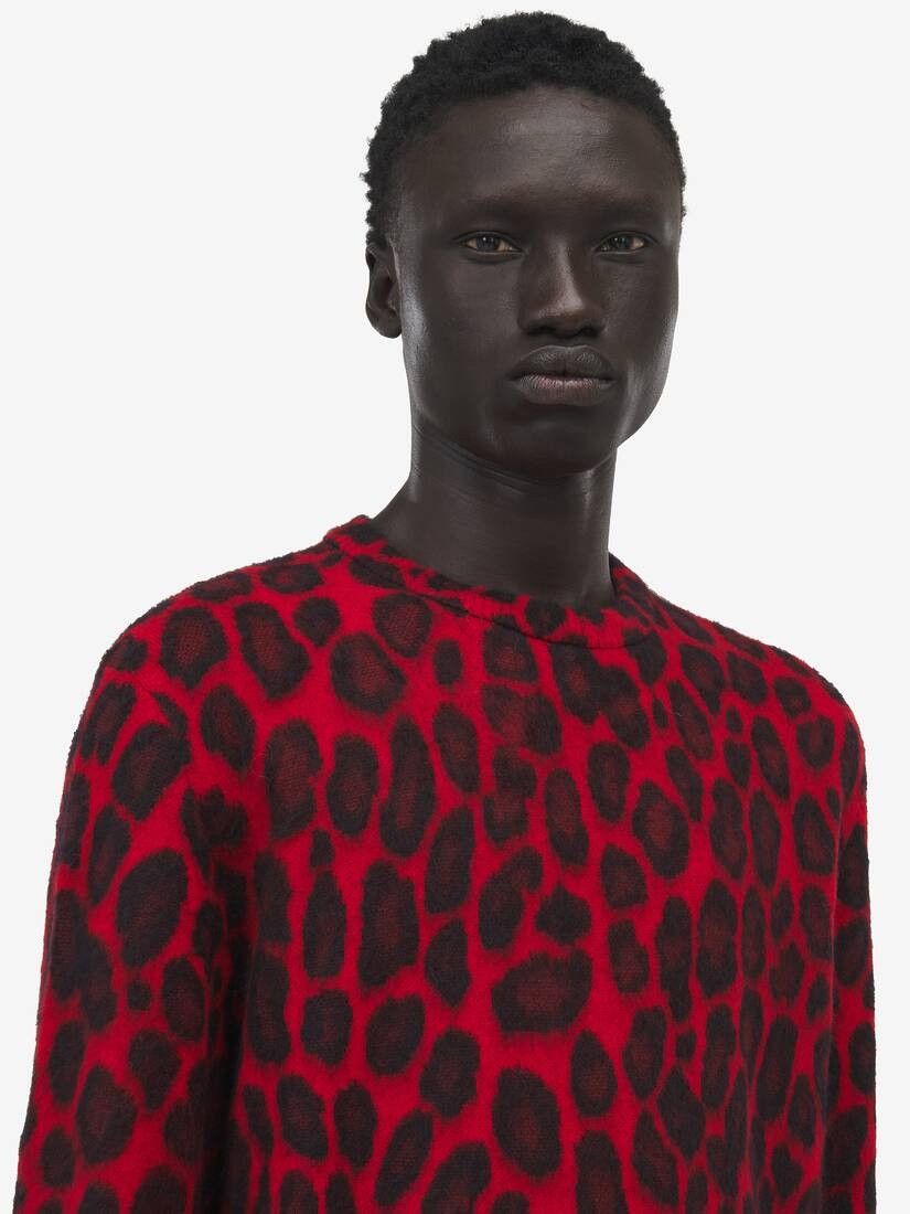 Alexander McQueen o1w1db10925 Leopard Jacquard Jumper in Red Size US XL / EU 56 / 4 - 5 Thumbnail