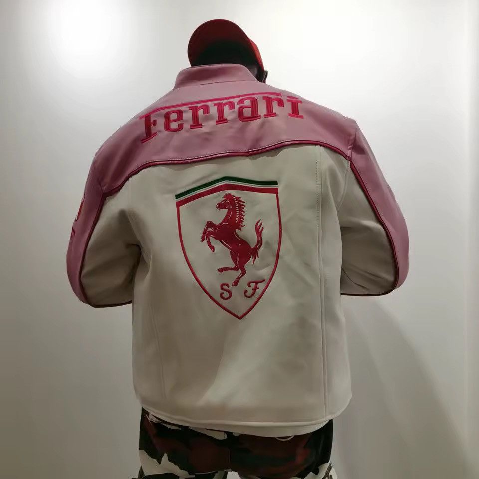 Vintage Ferrari Pink racing leather jacket F1 Italia team big logo Size US XL / EU 56 / 4 - 1 Thumbnail