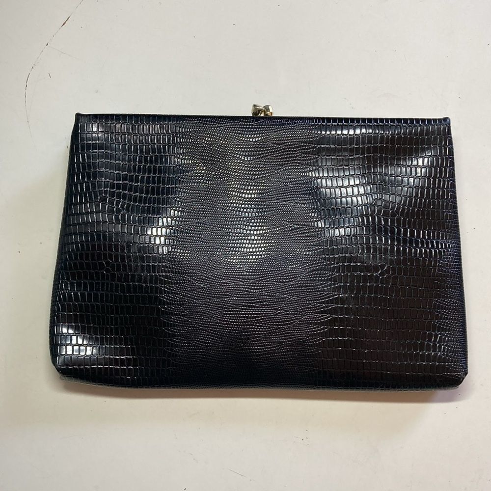Vintage Vintage Lizard Clutch Handbag Black with Chain Handle 6 X 9 Size ONE SIZE - 8 Thumbnail