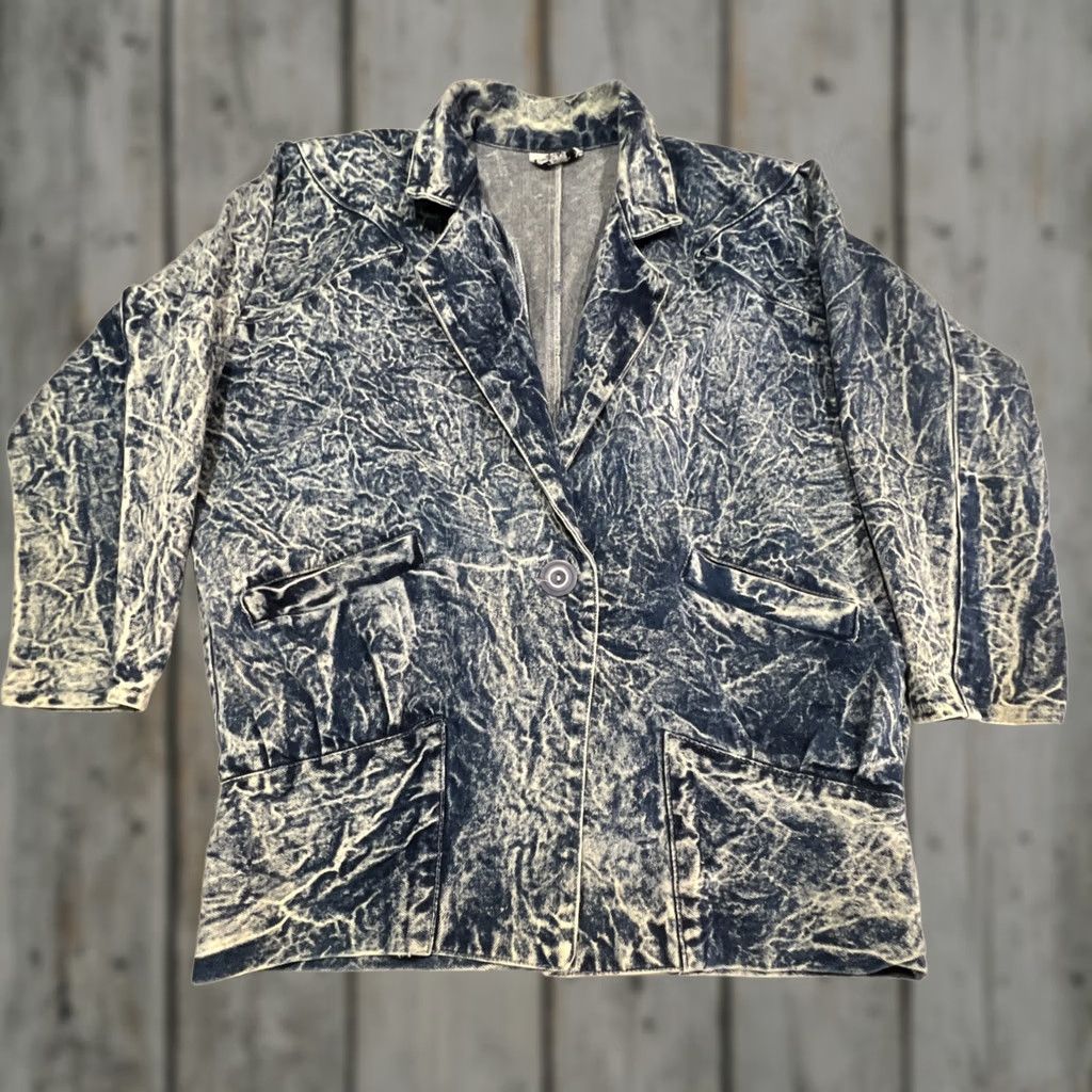 Denime VINTAGE 1980s Acid Wash Denim Jacket Women’s S 3/4 Sleeve Padded Shoulders Denim Blue Glam Rock Hi Teens Jacket Womens S Size S / US 4 / IT 40 - 1 Thumbnail