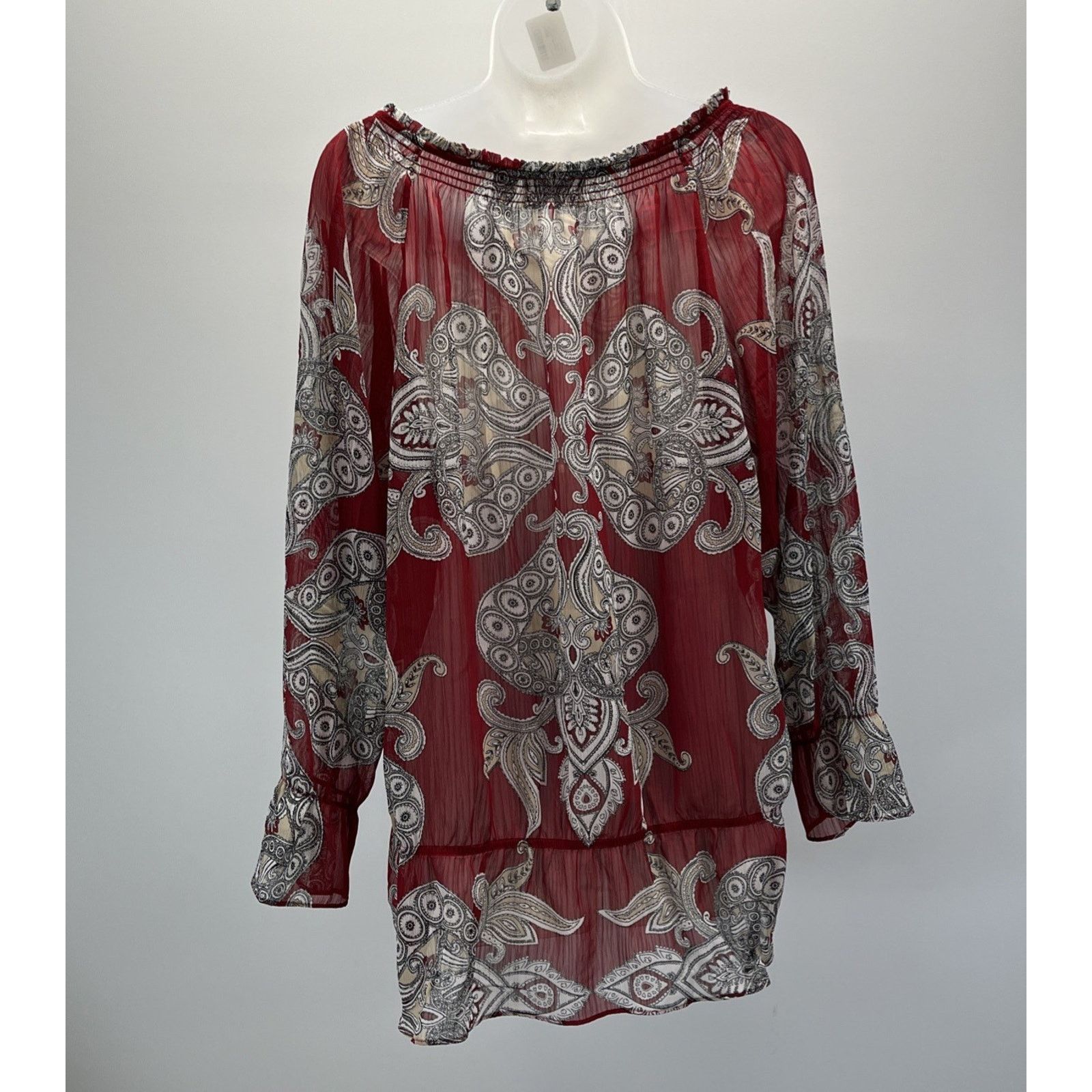 Chicos CHICO's 2 Womens L Blouse Shirt Burgundy Black Tan Size L / US 10 / IT 46 - 4 Thumbnail