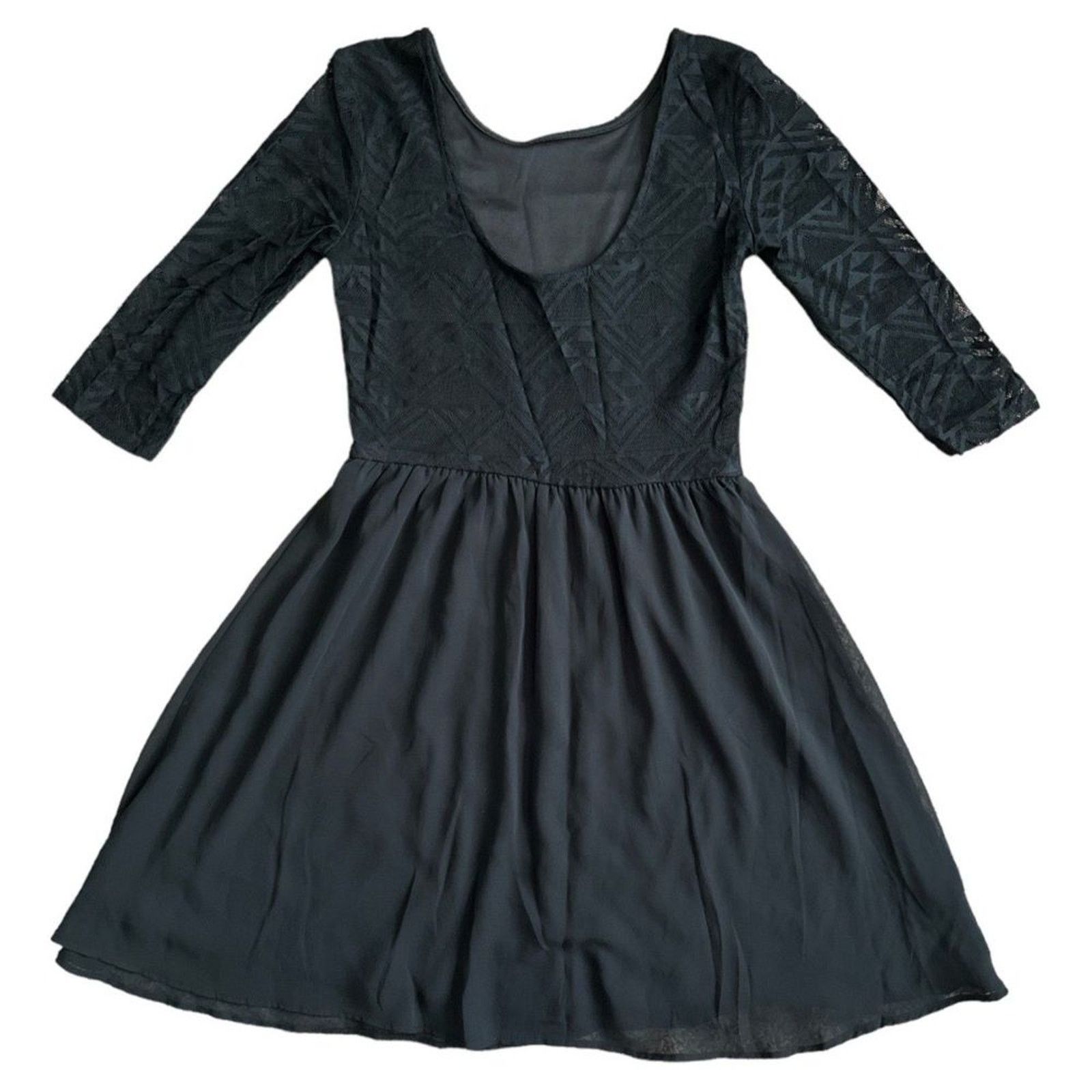 H&M H&m Divided Black Lace 3/4 Sleeves Mini A-Line Dress, US8 Size M / US 6-8 / IT 42-44 - 4 Thumbnail
