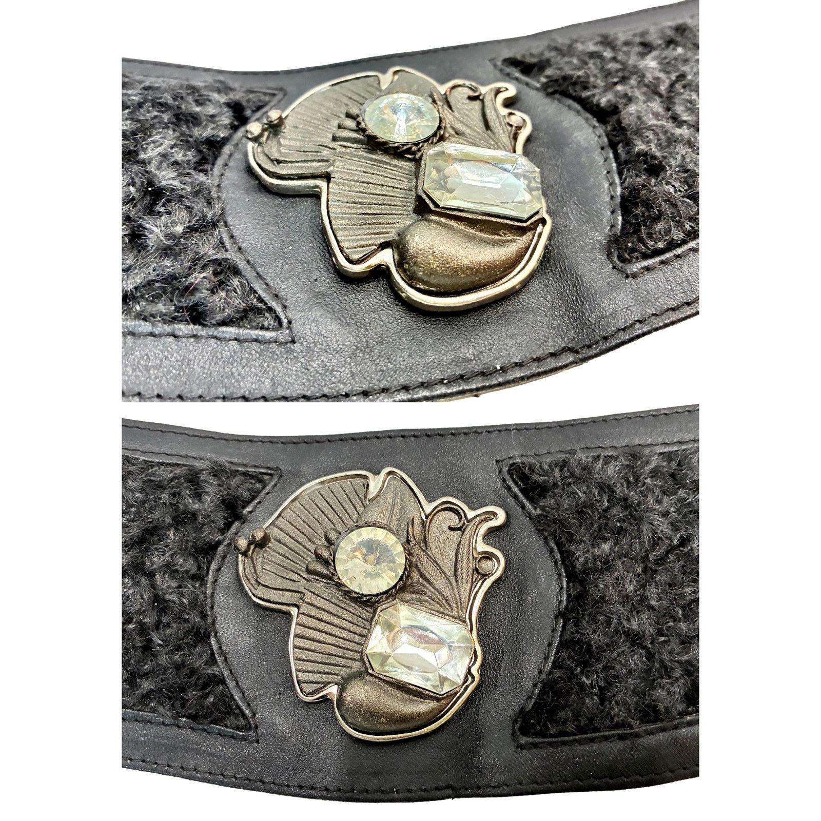 Genuine Leather × Vintage 80s GLAM Black Leather Persian Lamb Wide Waist Belt Size ONE SIZE - 6 Thumbnail