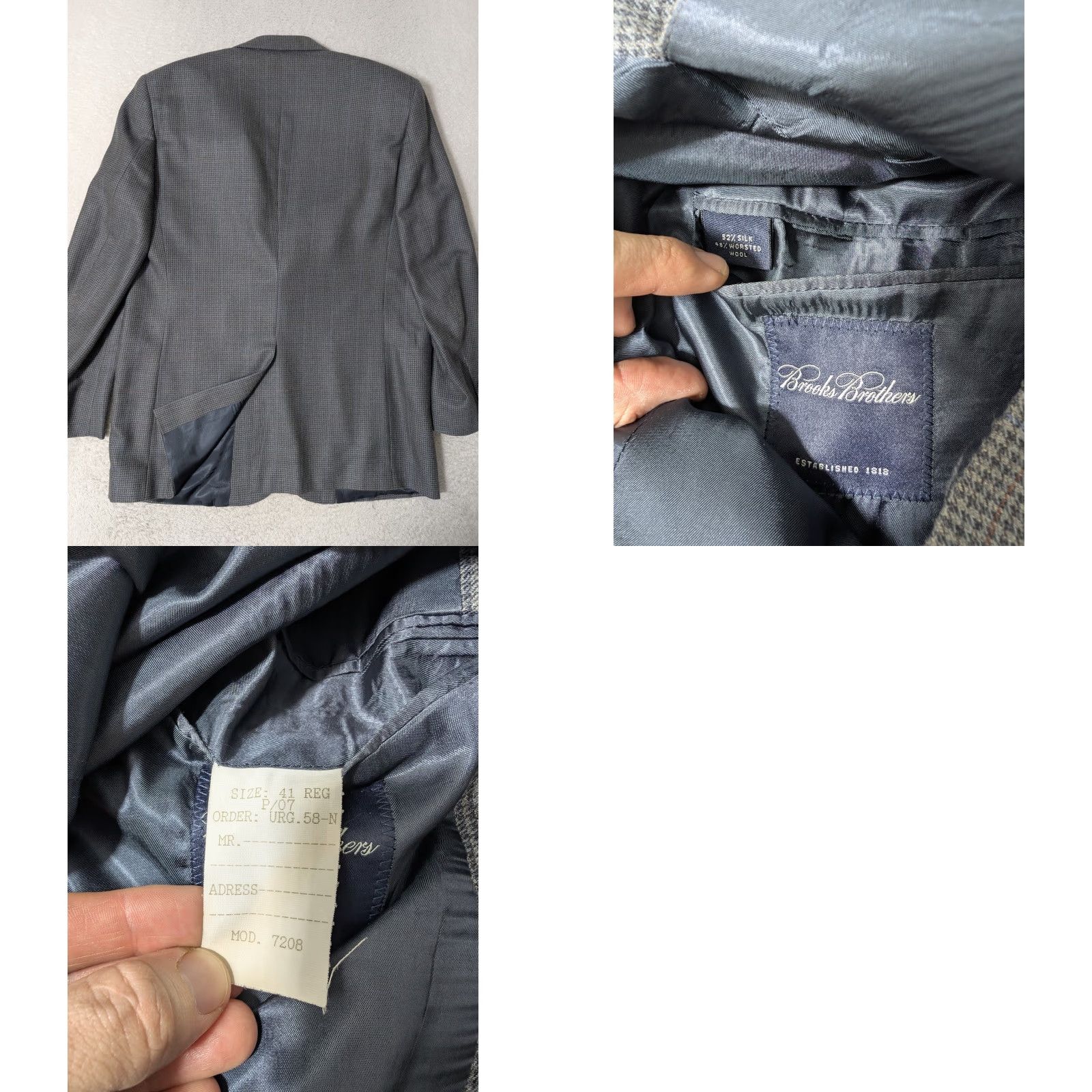 Brooks Brothers Brooks Brothers Blazer Mens 41R Wool/Silk Houndstooth Blue Gray Single-Breasted Notch Lapel 42 Chest Regular Fit Sports Coat Size 42R - 8 Thumbnail