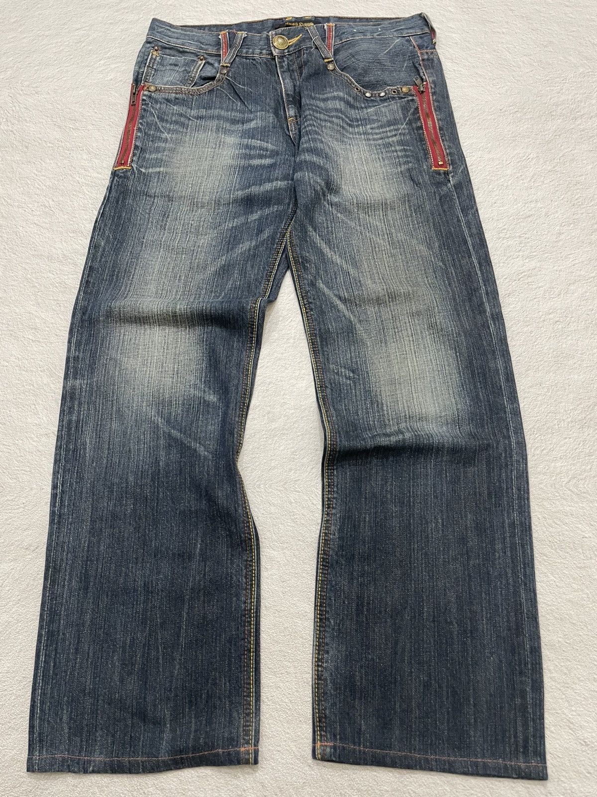 Japanese Brand 2000s Rush Hour Studed Denim Jeans Stonewash Y2K Size US 33 - 1 Thumbnail