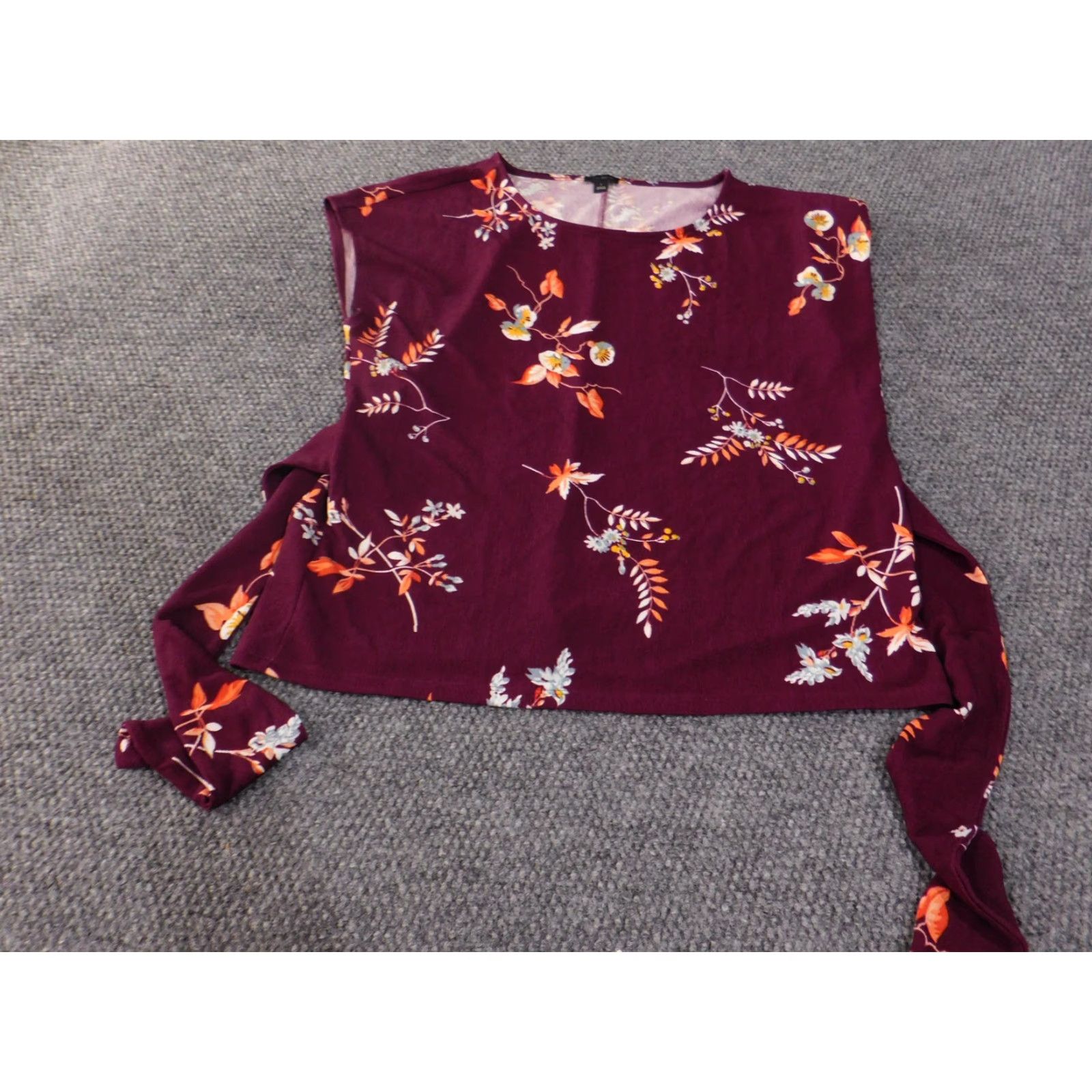 Ann Taylor Ann Taylor Factory Shirt Womens Large Purple Floral Sleeveless Side Tie Top Blouse Size L / US 10 / IT 46 - 4 Thumbnail
