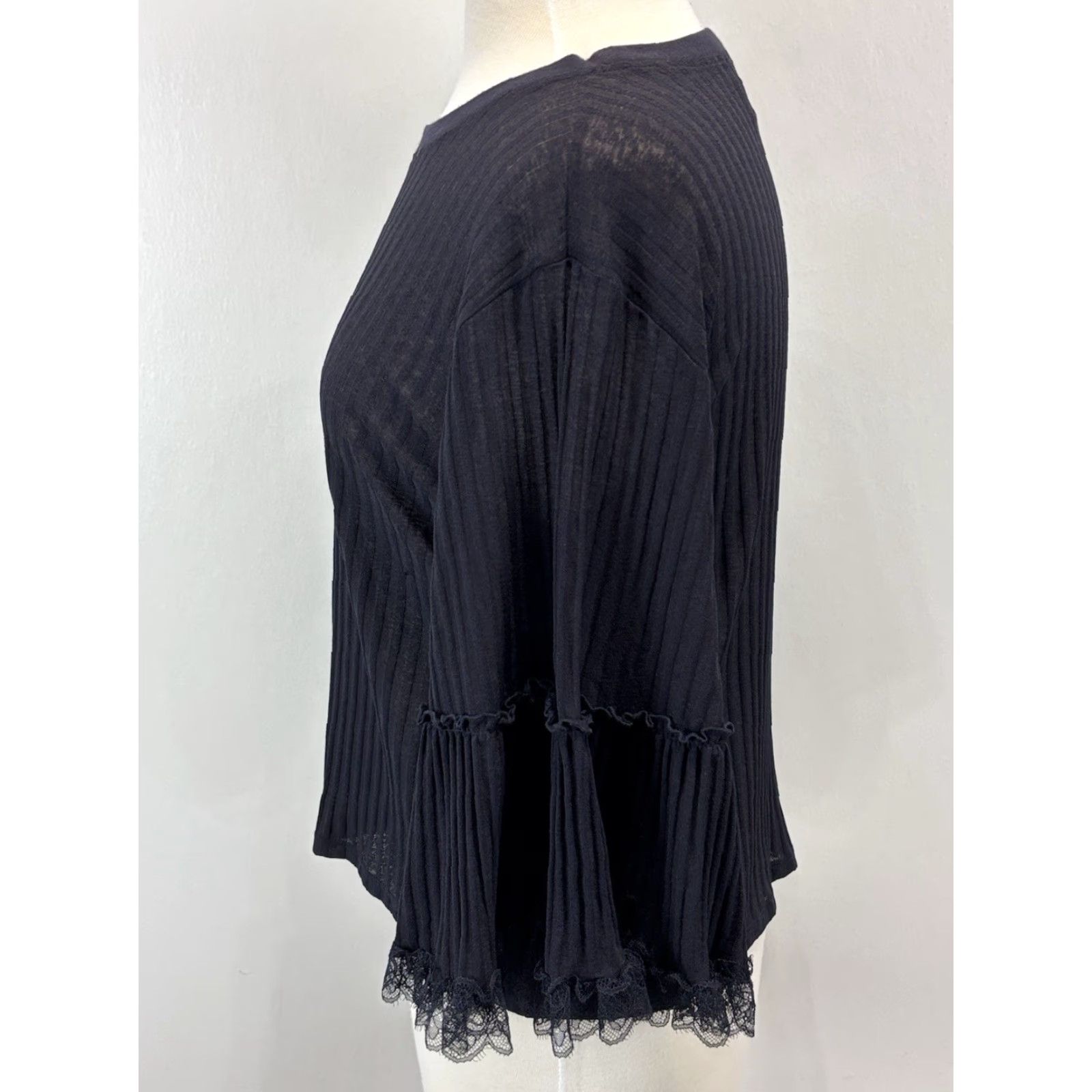 Vintage See By Chloe Ribbed Shirt Top Sz Medium Women’s Navy Lace Trim Semi Sheer Size M / US 6-8 / IT 42-44 - 2 Thumbnail