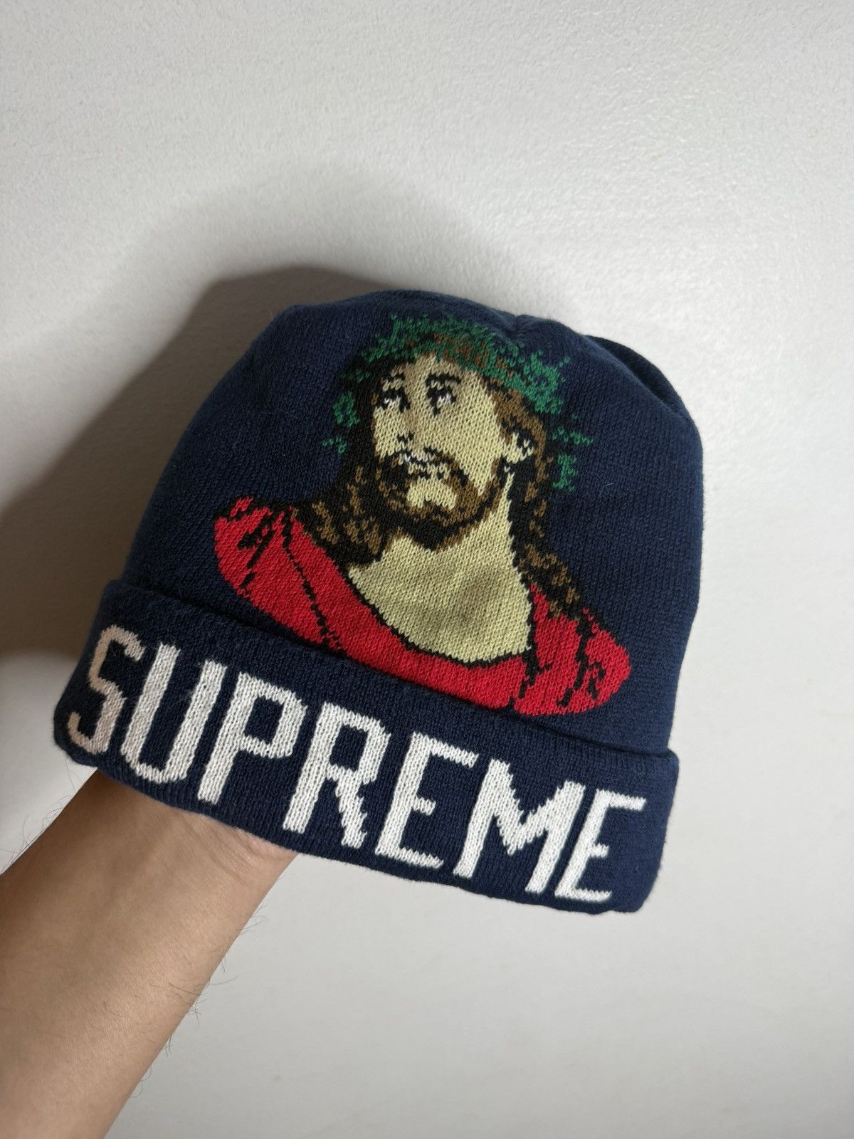 Supreme INRI Jesus Beanie Navy F/W 13