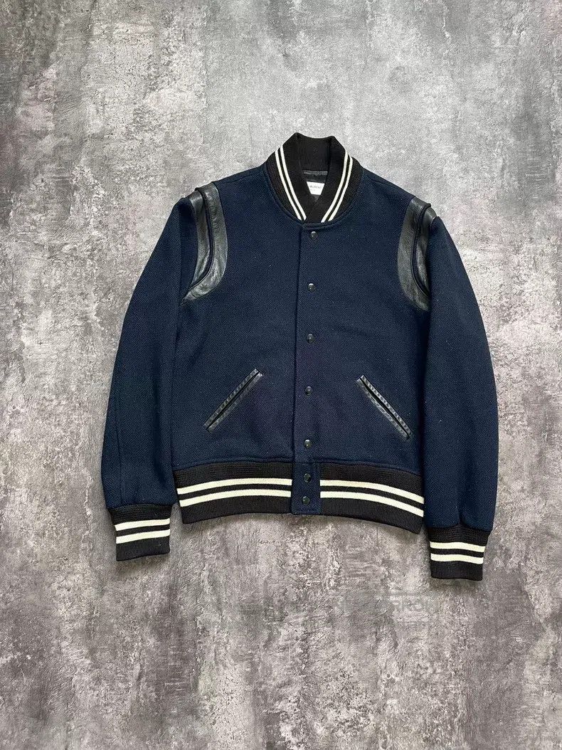 Saint Laurent Paris Saint Laurent Paris Navy Blue Patchwork Wool Baseball Jack Size US M / EU 48-50 / 2 - 1 Thumbnail