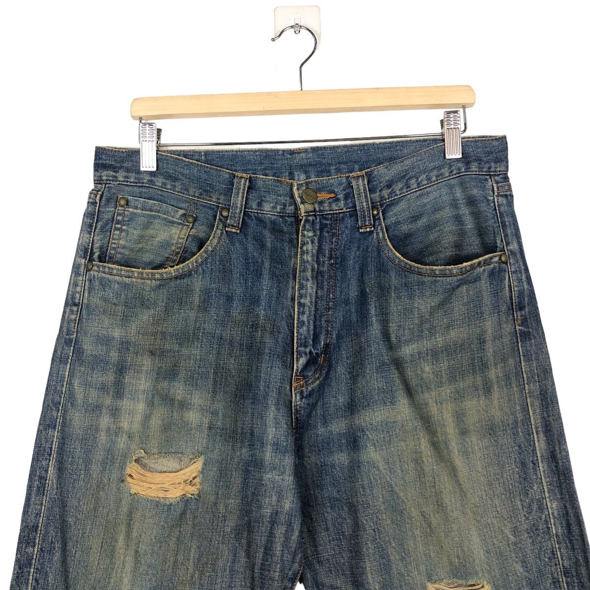 Japanese Brand 🔥Punk Design Distressed Style Denim Jeans Tough Japan Size US 34 / EU 50 - 3 Thumbnail