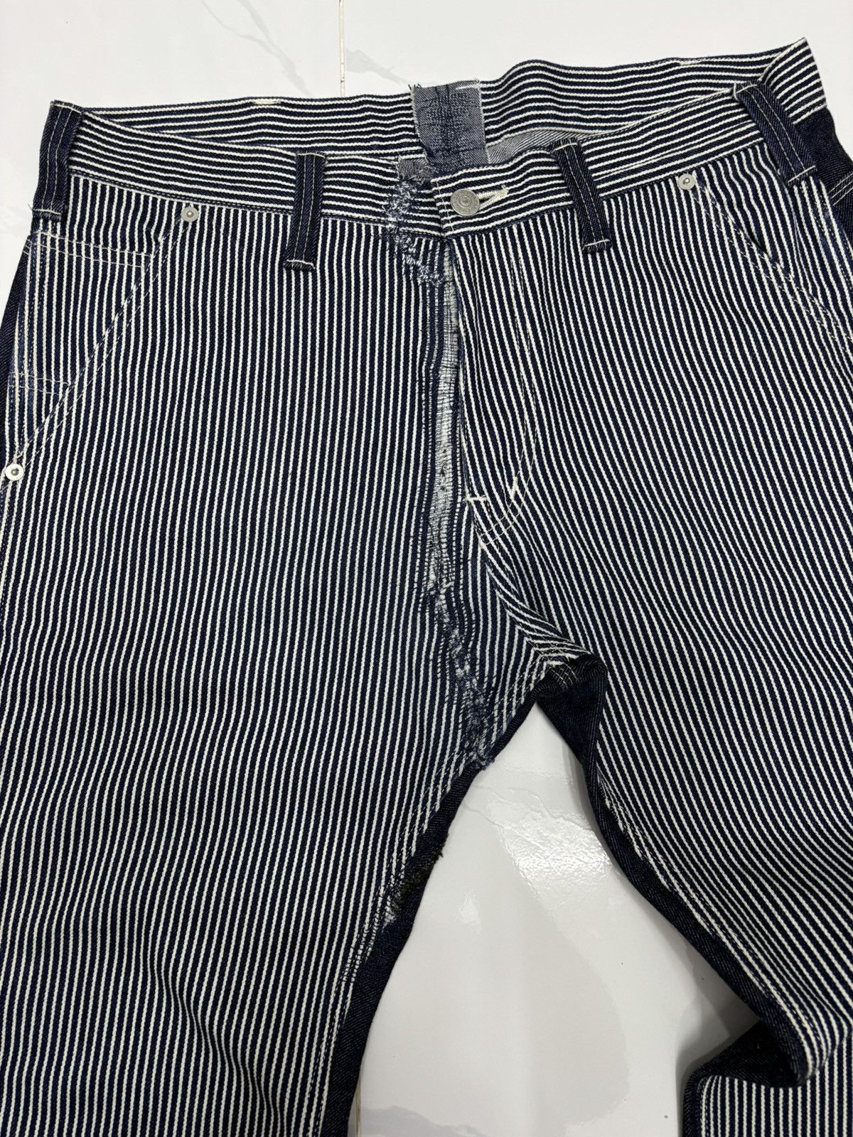 Kapital KOJIMA GENES Hickory Stripe Reconstructed Work Wear Jeans Size US 36 / EU 52 - 13 Thumbnail