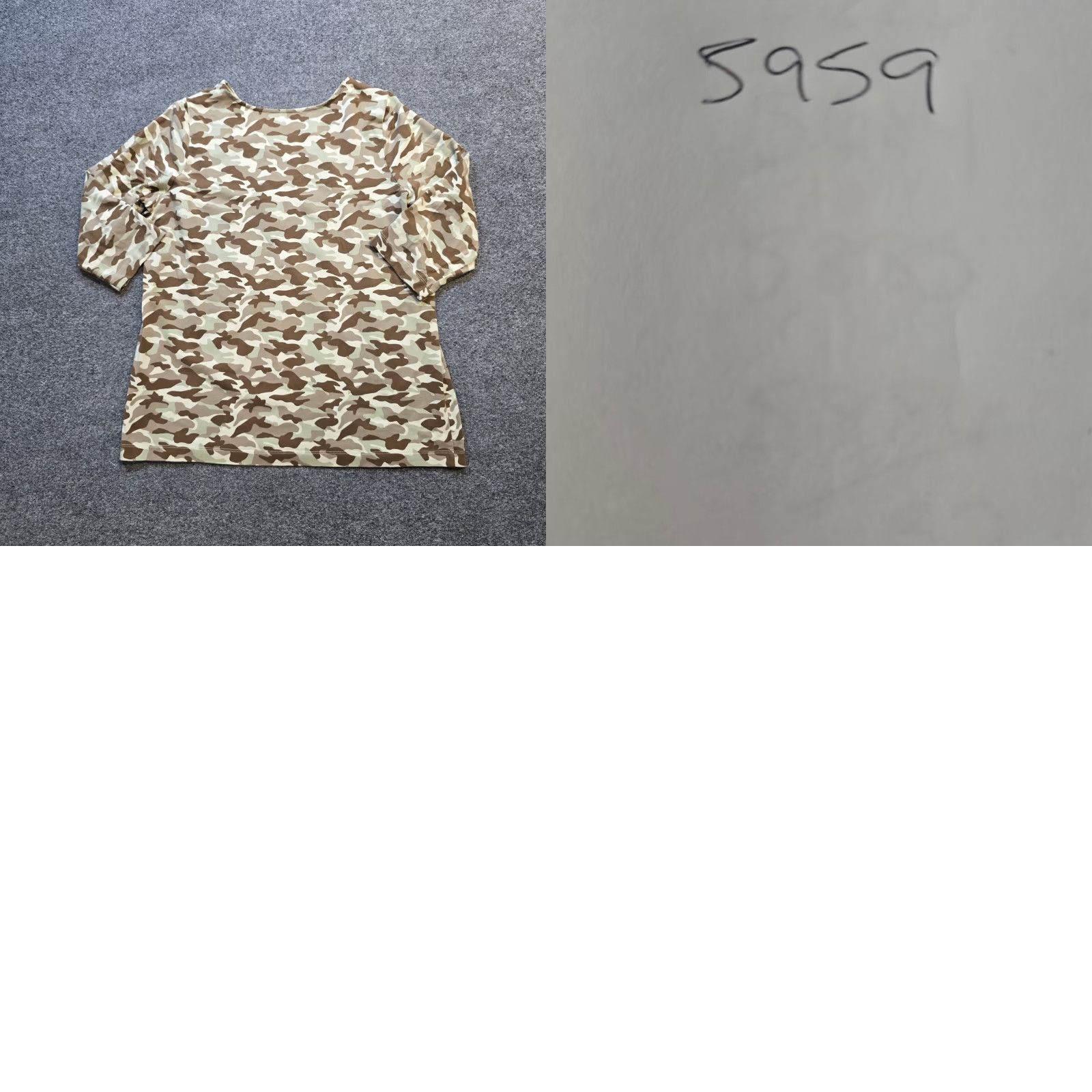 Vintage Belle Kim Gravel Top Women Large Green Brown Camo Stretchy Shirt V Neck Capsule Shirt Green Women L Camouflage V-Neck Zipper Size L / US 10 / IT 46 - 8 Thumbnail
