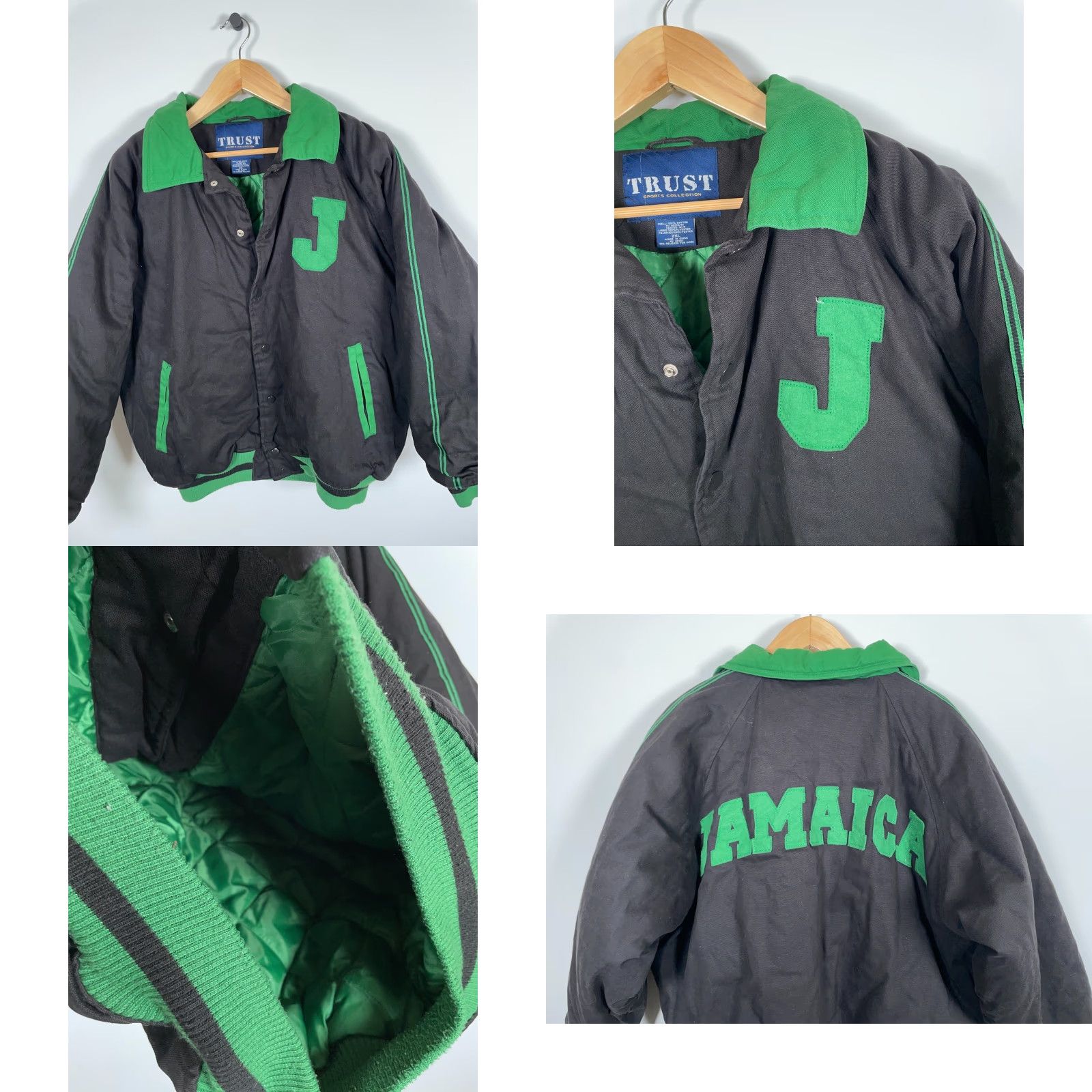 Vintage VINTAGE Trust Jamaica Bomber Jacket Black Green Embroidered Insulated 2XL Cotton Shell Lined Pockets Snap Front Casual Men Size US XXL / EU 58 / 5 - 8 Thumbnail