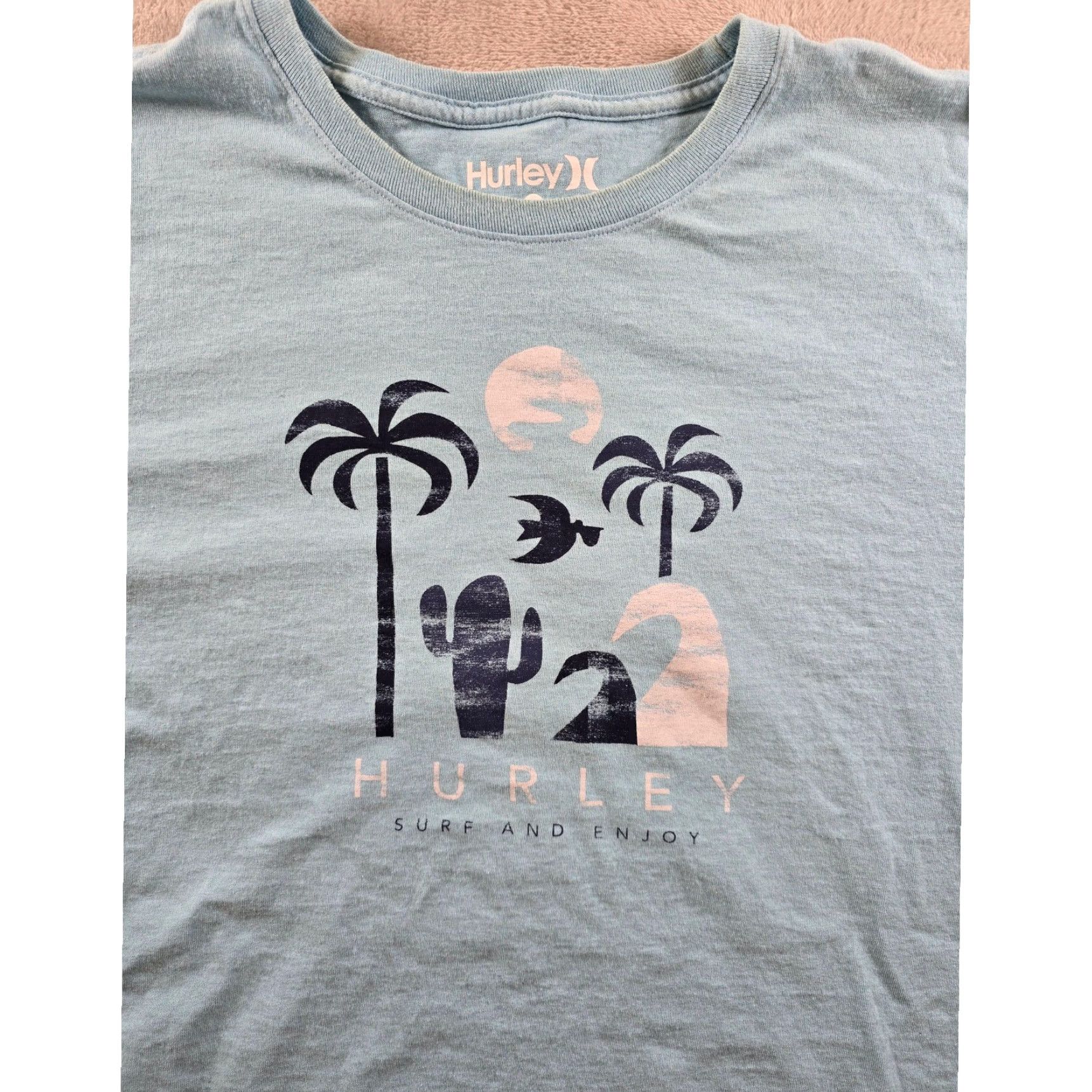 Hurley Hurley T Shirt Mens 2XL Blue Surf Beach Palm Trees Waves Graphic Print Crew Neck Short Sleeve Cotton Vintage No Size US XXL / EU 58 / 5 - 2 Thumbnail