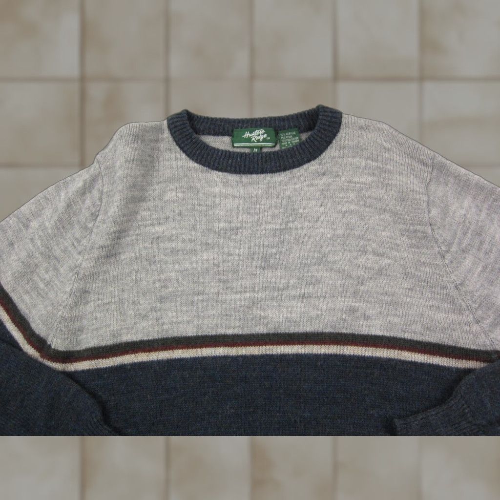 Hunter VINTAGE Hunters Ridge Sweater Womens M Gray Blue Wool Knit Stripe 70s 80s Size M / US 6-8 / IT 42-44 - 1 Thumbnail