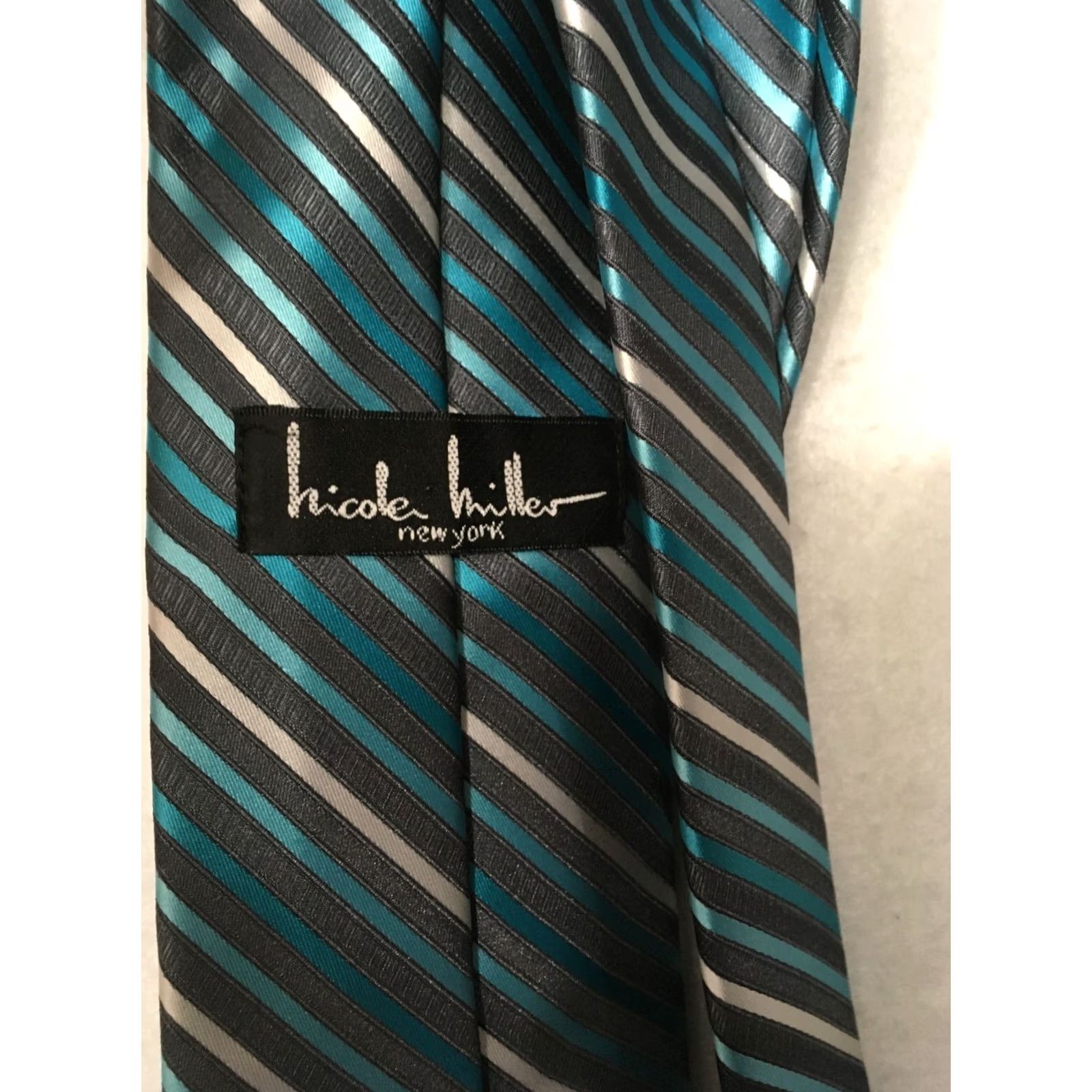 Nicole Miller Nicole Miller Necktie blue gray Stripes Silk Formal Neck Tie power 100% Size ONE SIZE - 4 Thumbnail