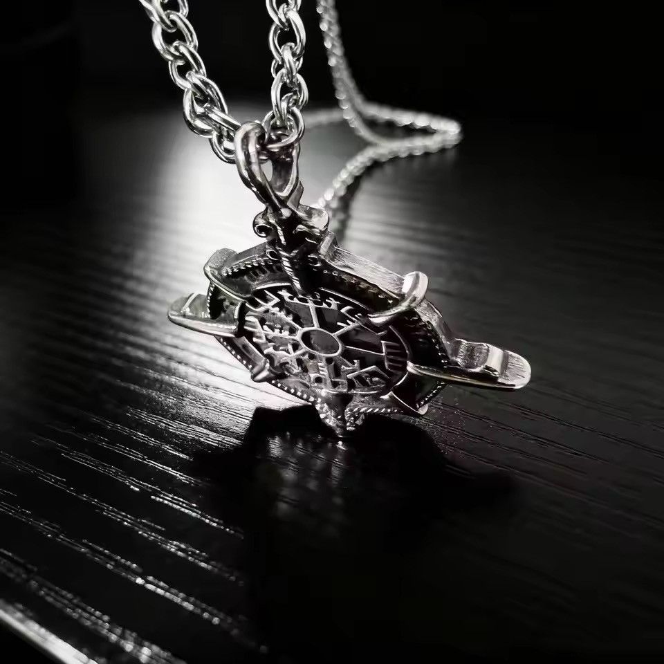 Jewelry Silver Viking Compass Pendant Chain Necklace Size ONE SIZE - 3 Thumbnail