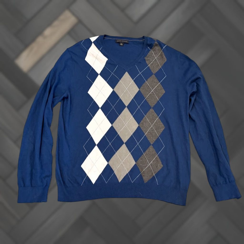 Banana Republic Banana Republic Argyle Sweater Mens Large Blue V Neck Cotton Silk Blend Pullover Size US L / EU 52-54 / 3 - 1 Thumbnail