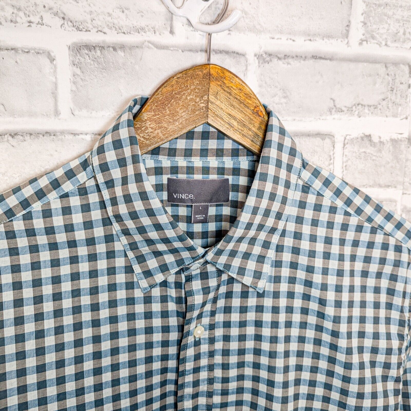 Vince VINCE Cotton Button up Shirt in Blue Gray gingham check Size US L / EU 52-54 / 3 - 3 Thumbnail