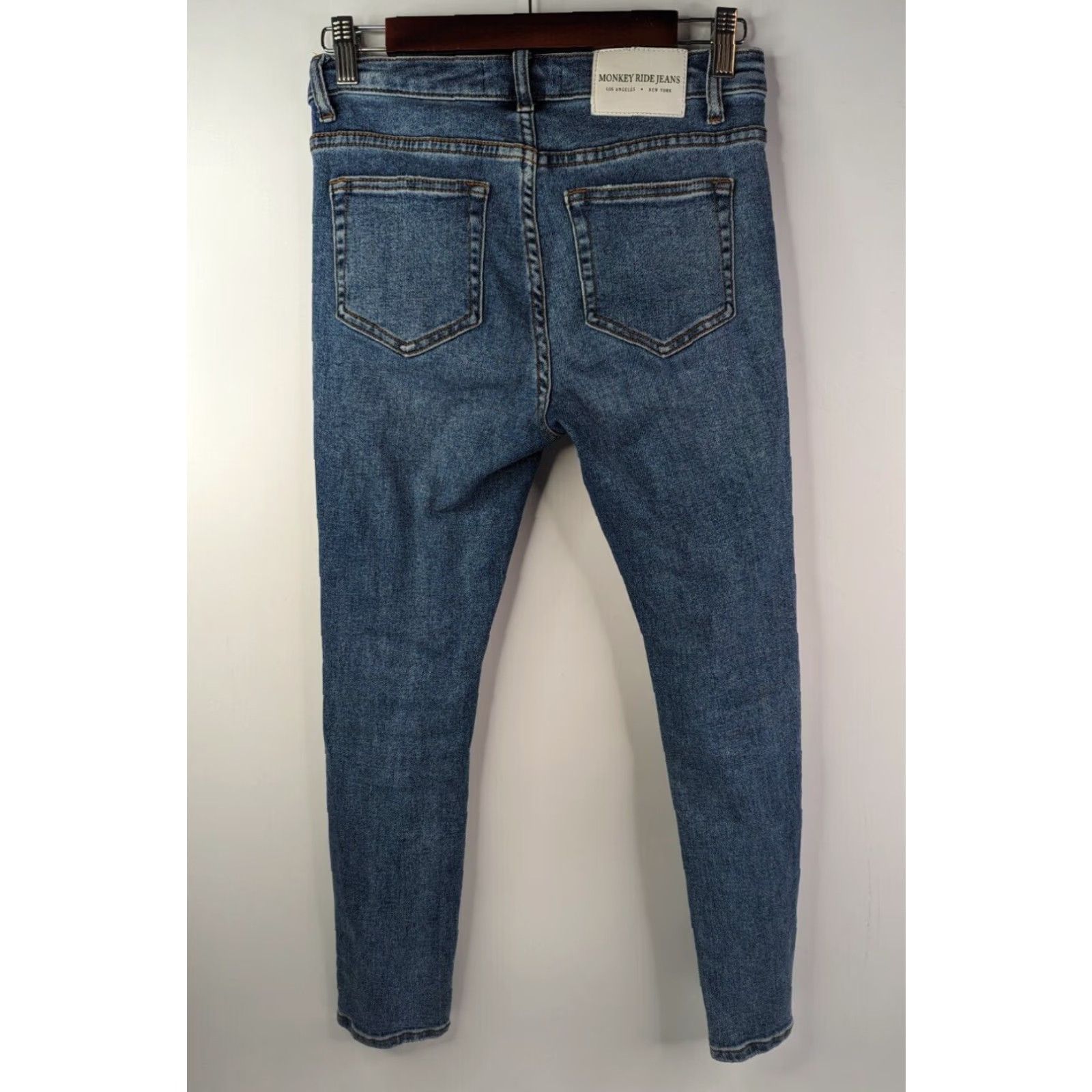 Vintage Monkey Ride Skinny Jeans Womens 27 Blue Button Fly Distressed Denim Cotton Spandex Jeans 5/27 Vintage No Size 27" / US 4 / IT 40 - 4 Thumbnail