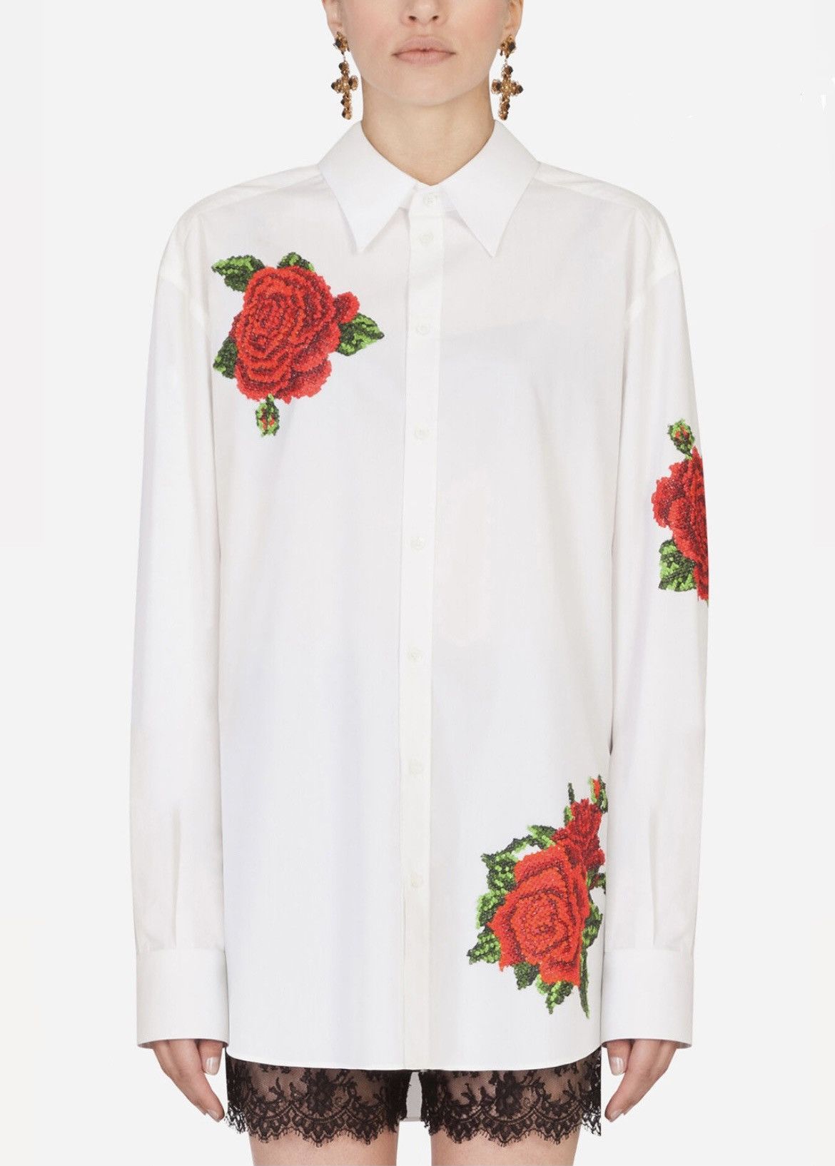 Dolce & Gabbana Dolce & Gabbana Floral Embroidered Silk Blend Women's Shirt Size S / US 4 / IT 40 - 1 Thumbnail