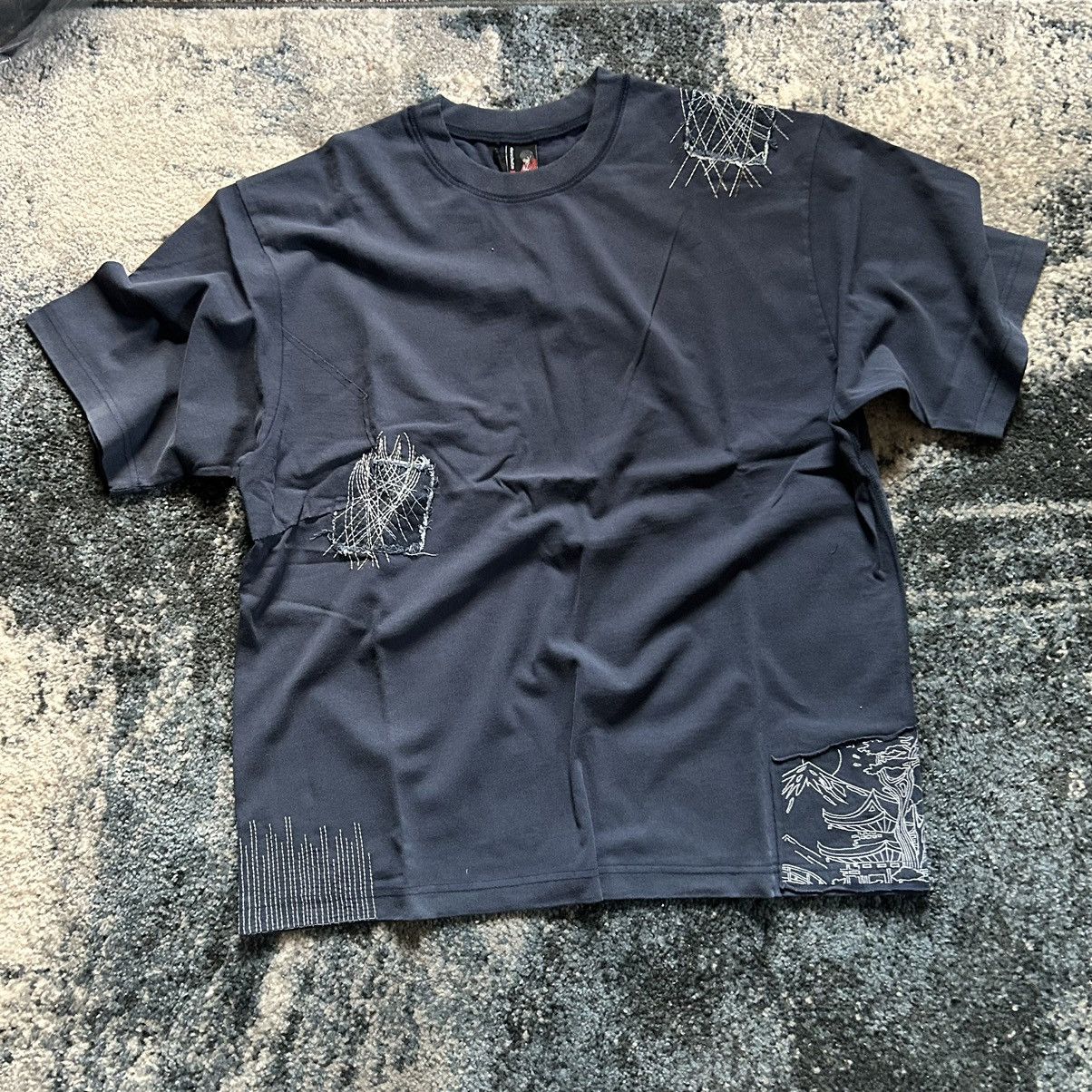 Derschutze BORO SASHiKO BOXY HEAVYWEiGHT TEE PATCHWORK MiDNiGHT BLUE Size US XL / EU 56 / 4 - 1 Thumbnail