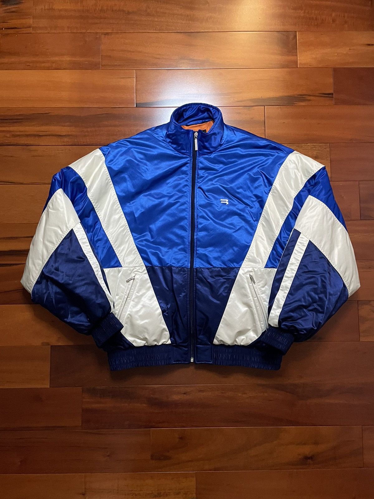 image of Balenciaga Sporty B Jacket in White Blue Orange, Men's (Size Small)