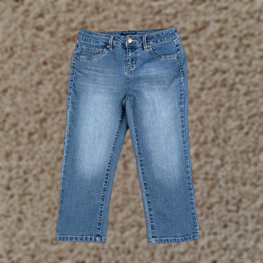 Vintage D.Jeans Jeans Womens 4 Blue Denim Capri Mid Rise Cotton Blend Embroidered 26x18 - Capri Jeans Womens Blue Denim 4 Mid Rise Embroidered Cotton Blend Size 27" / US 4 / IT 40 - 1 Thumbnail