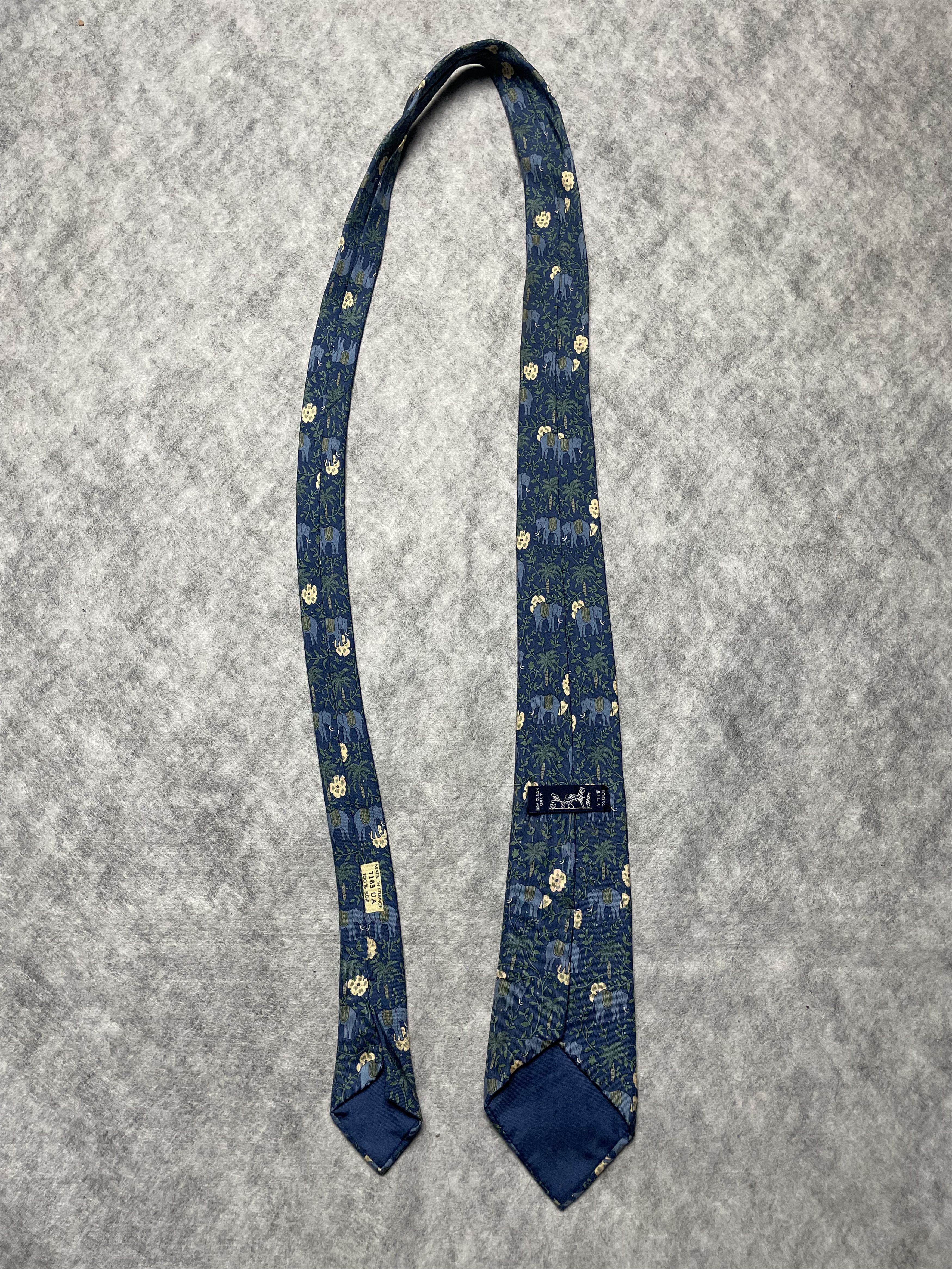 Hermes HERMES Paris 7183 UA Mustard Elephant Palm Floral Silk Tie Size ONE SIZE - 8 Thumbnail