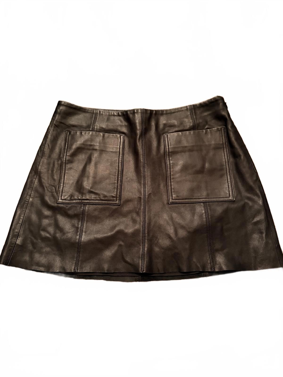 Jones New York Joie Black Lamb Leather Mini Skirt with Front Pockets Size 26" / US 2 / IT 38 - 1 Thumbnail
