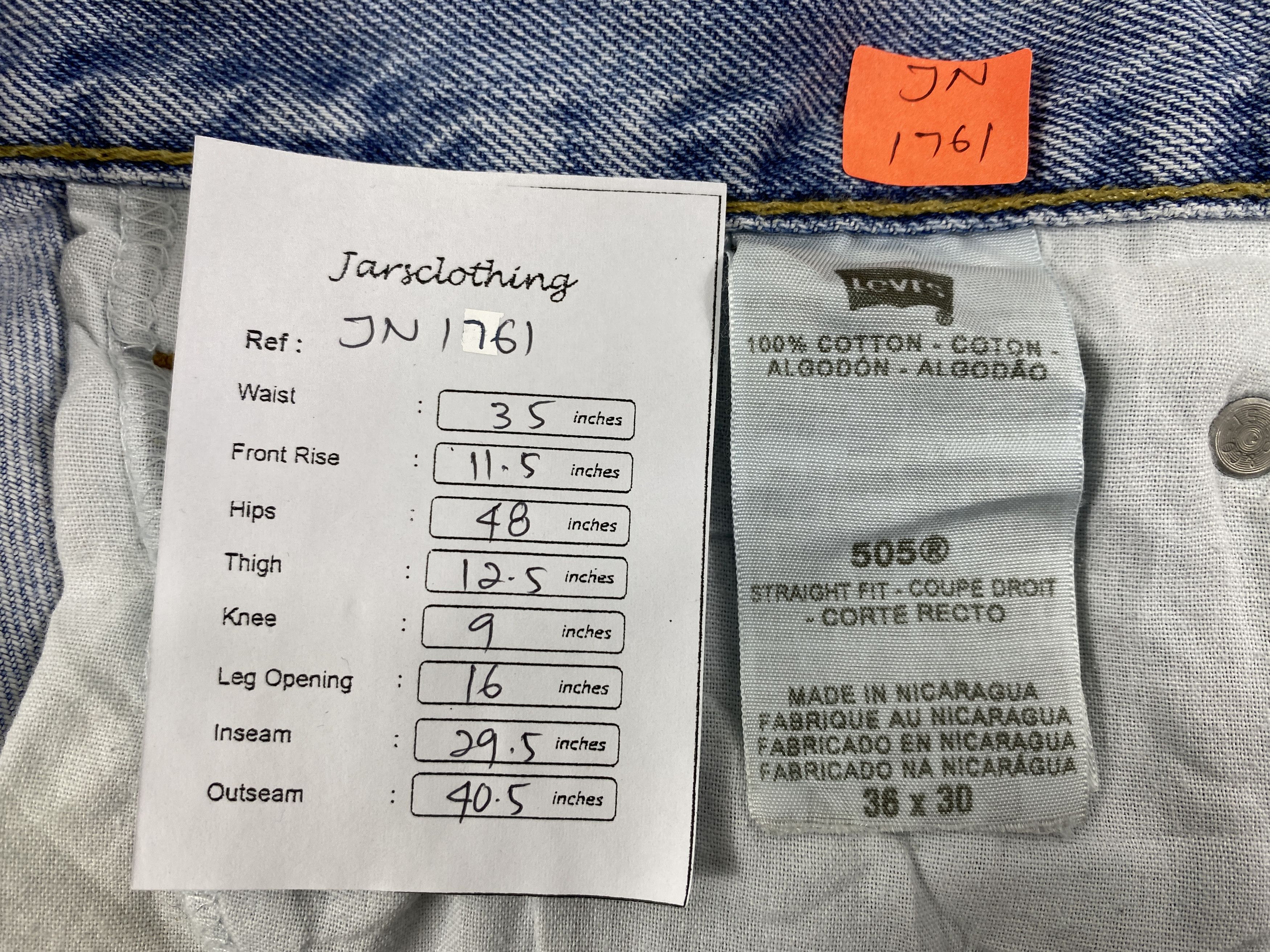 Levi's Light Blue Wash Vintage Levi's 505 35x29.5 Denim -JN1761 Size US 37 - 7 Thumbnail