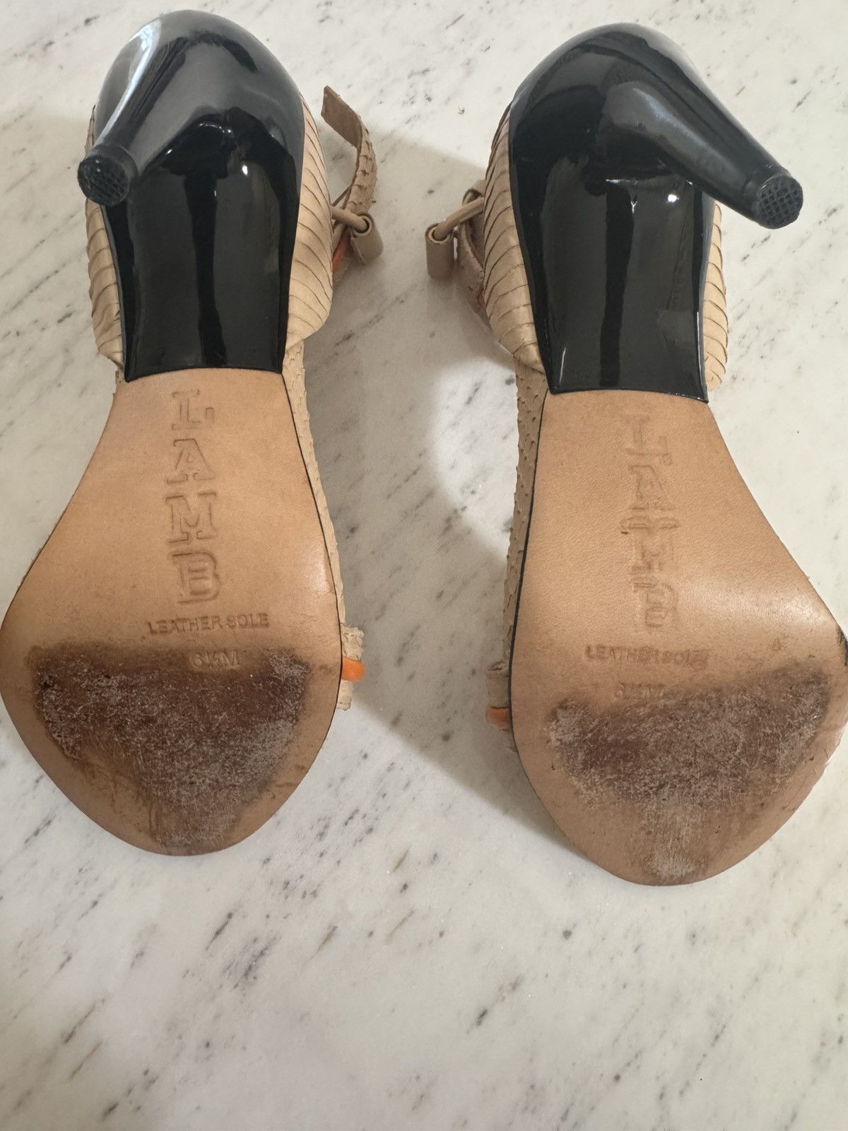 Designer × L.A.M.B. L.A.M.B leather beige and orange strap heels Size US 6.5 / IT 36.5 - 2 Thumbnail