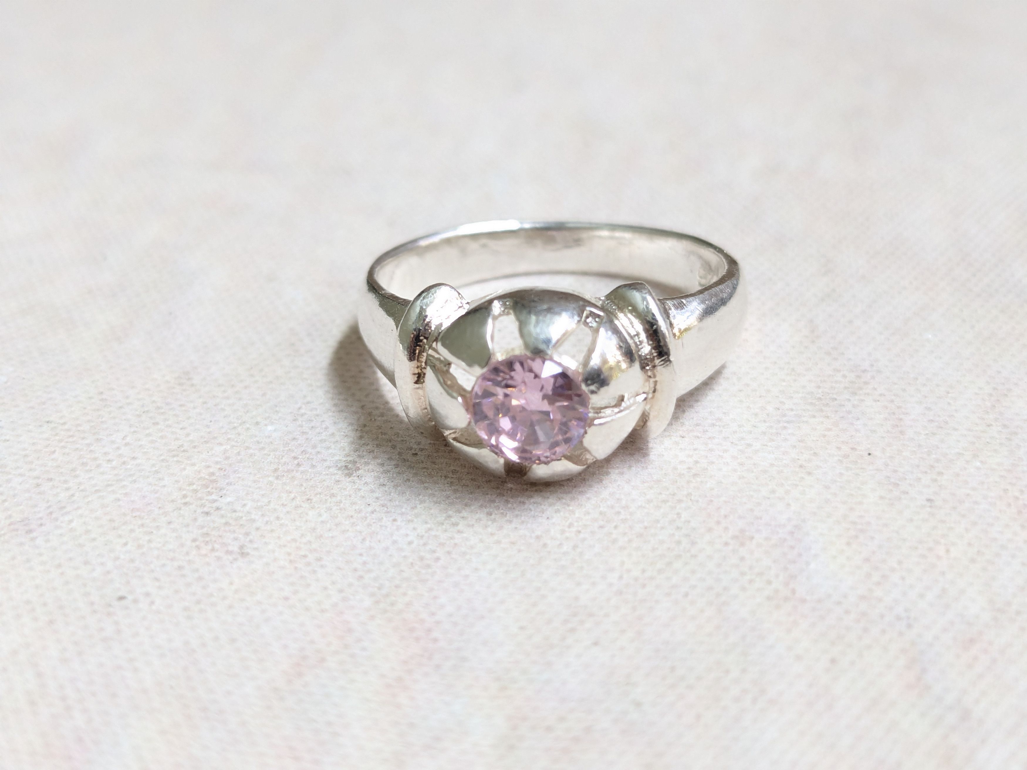 Jewelry Sterling Silver Ring Pink CZ Round Faceted Band Size ONE SIZE - 6 Thumbnail