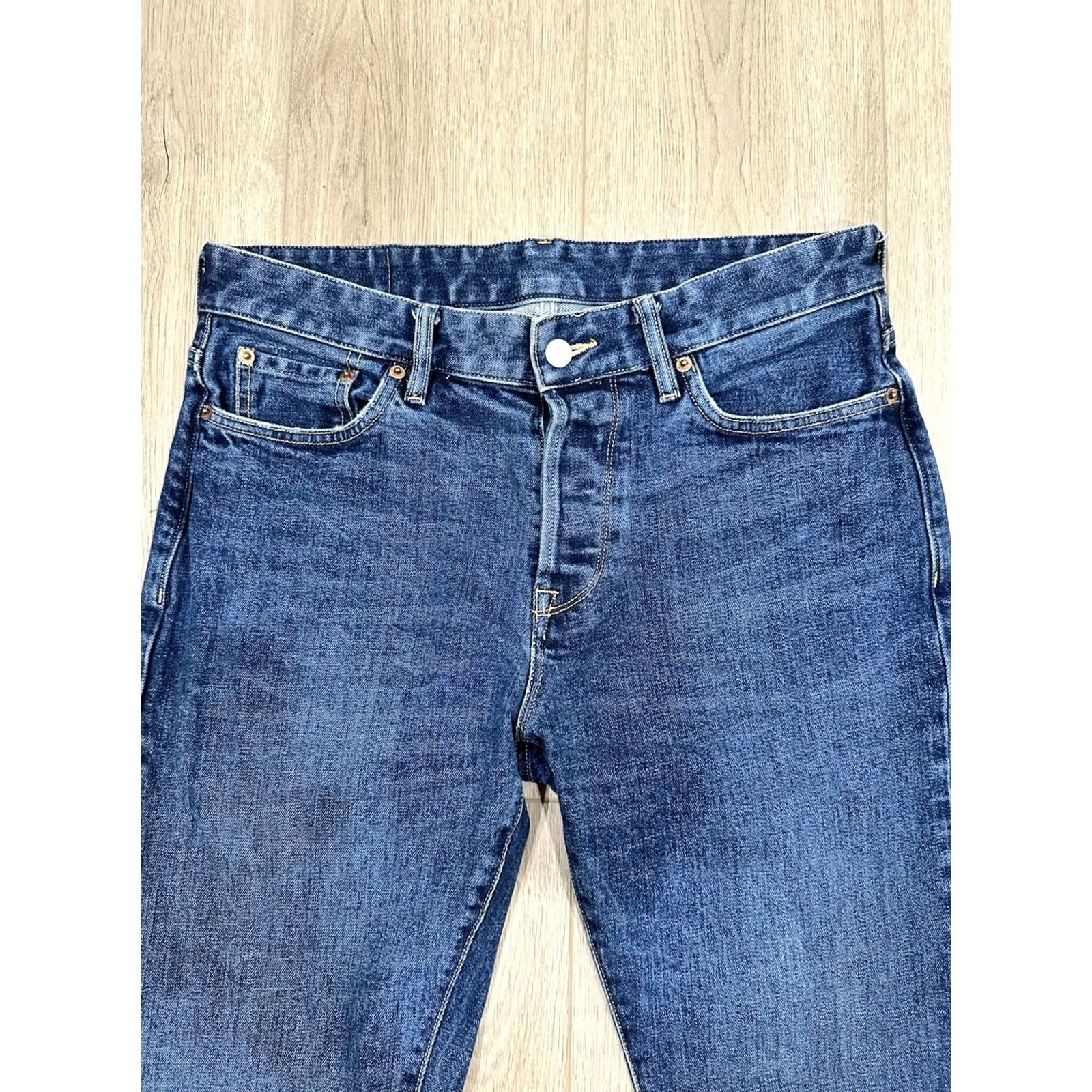 Buck Mason Buck Mason Men's Maverick Slim Denim Jeans 33x32 14oz Made in USA Blue Cotton Denim 5-Pocket Slim Button Rise Mid Adult Mens Regular Size 33x32 Size US 33 - 4 Thumbnail