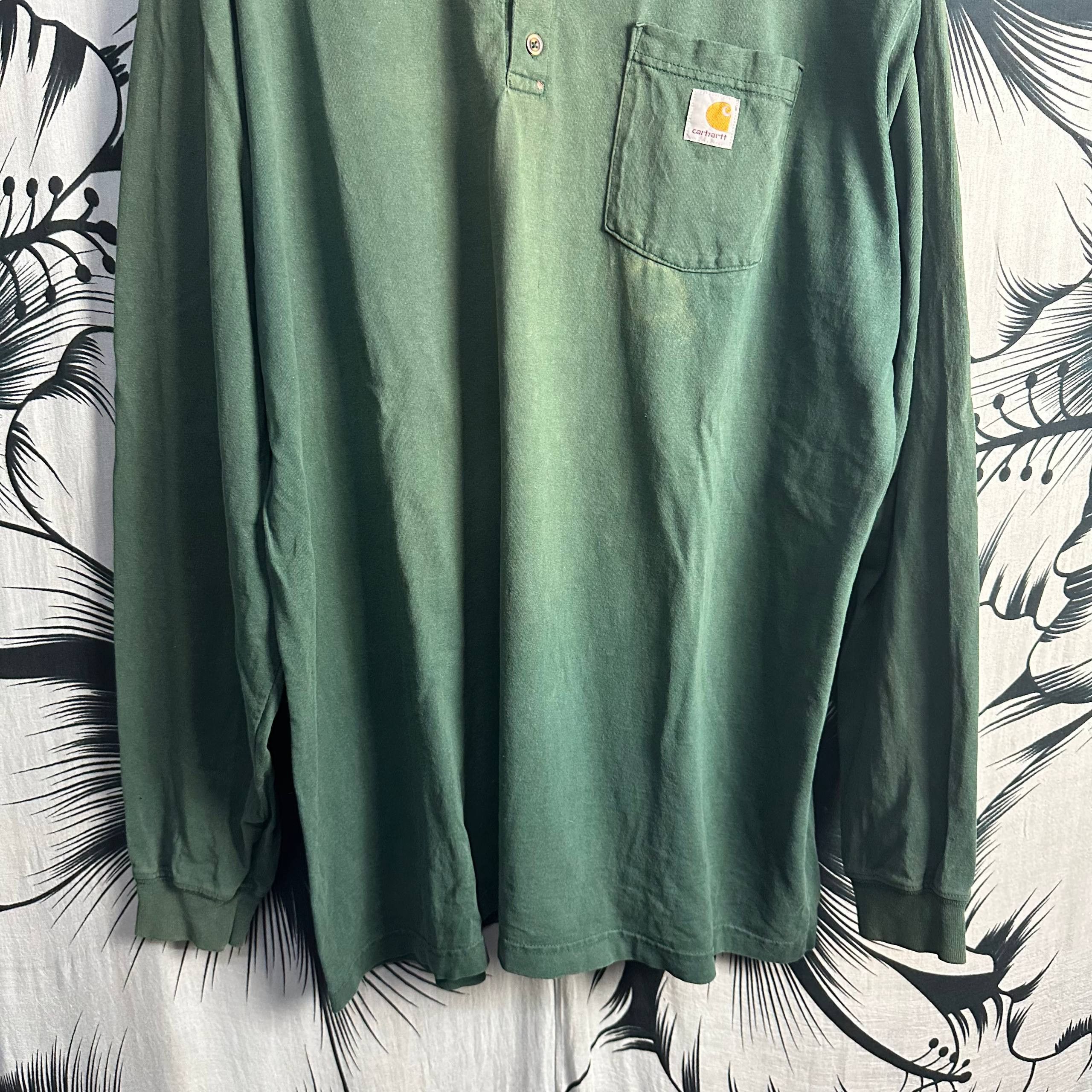 Vintage Vintage Sun Faded Carhartt Green Heavyweight Henley Shirt Size US XXL / EU 58 / 5 - 8 Thumbnail