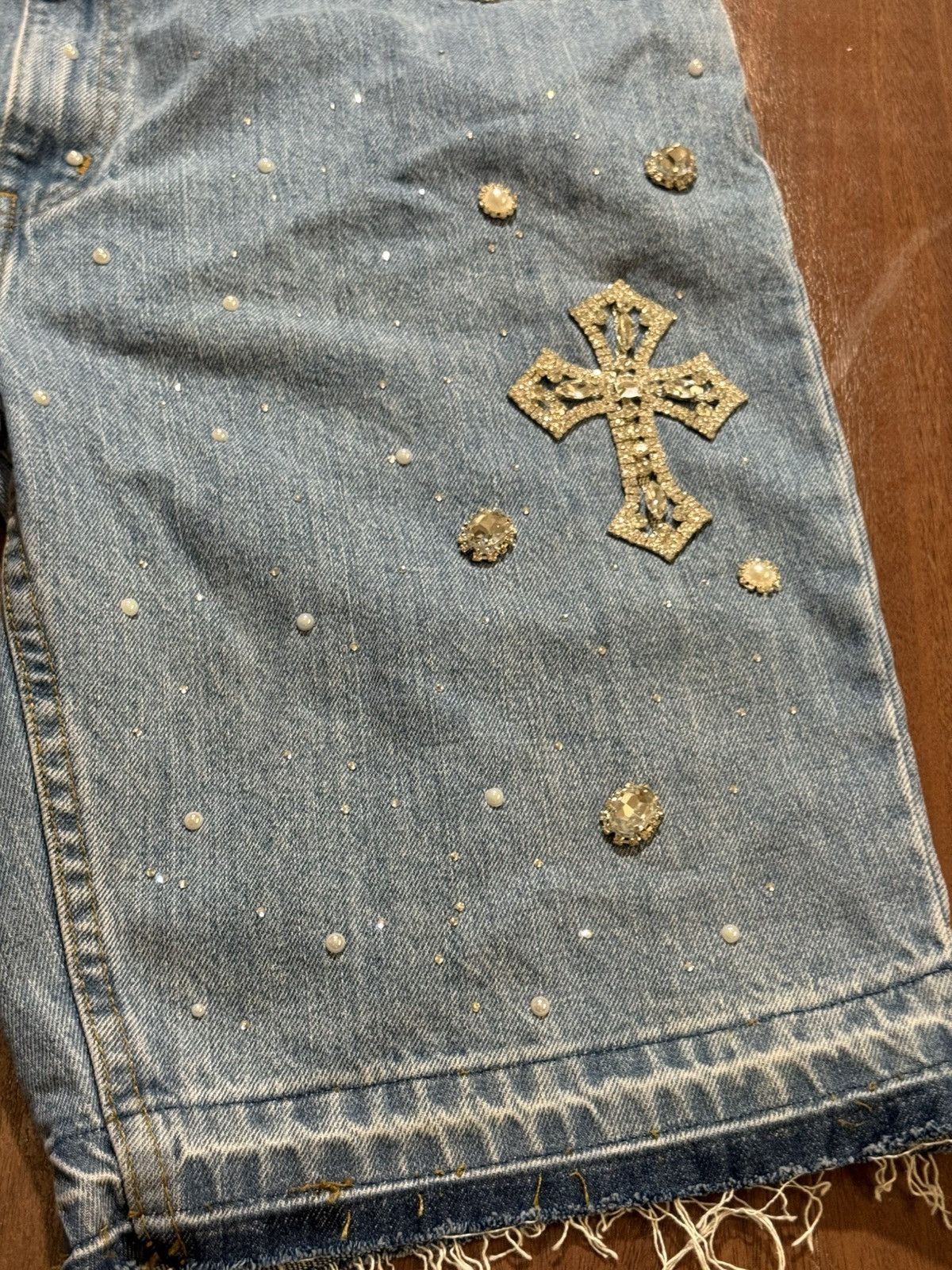 Other Billionaire Dreams Crystal Blue Denim Shorts Size US 38 / EU 54 - 6 Thumbnail