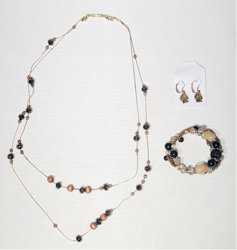 Vintage Double Strand Beaded Necklace Bracelet Earrings Set Jewelry Size ONE SIZE - 1 Thumbnail
