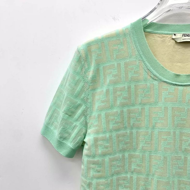 Fendi FENDI Green logo letter full-print cotton crewneck short-s Size XS / US 0-2 / IT 36-38 - 3 Thumbnail