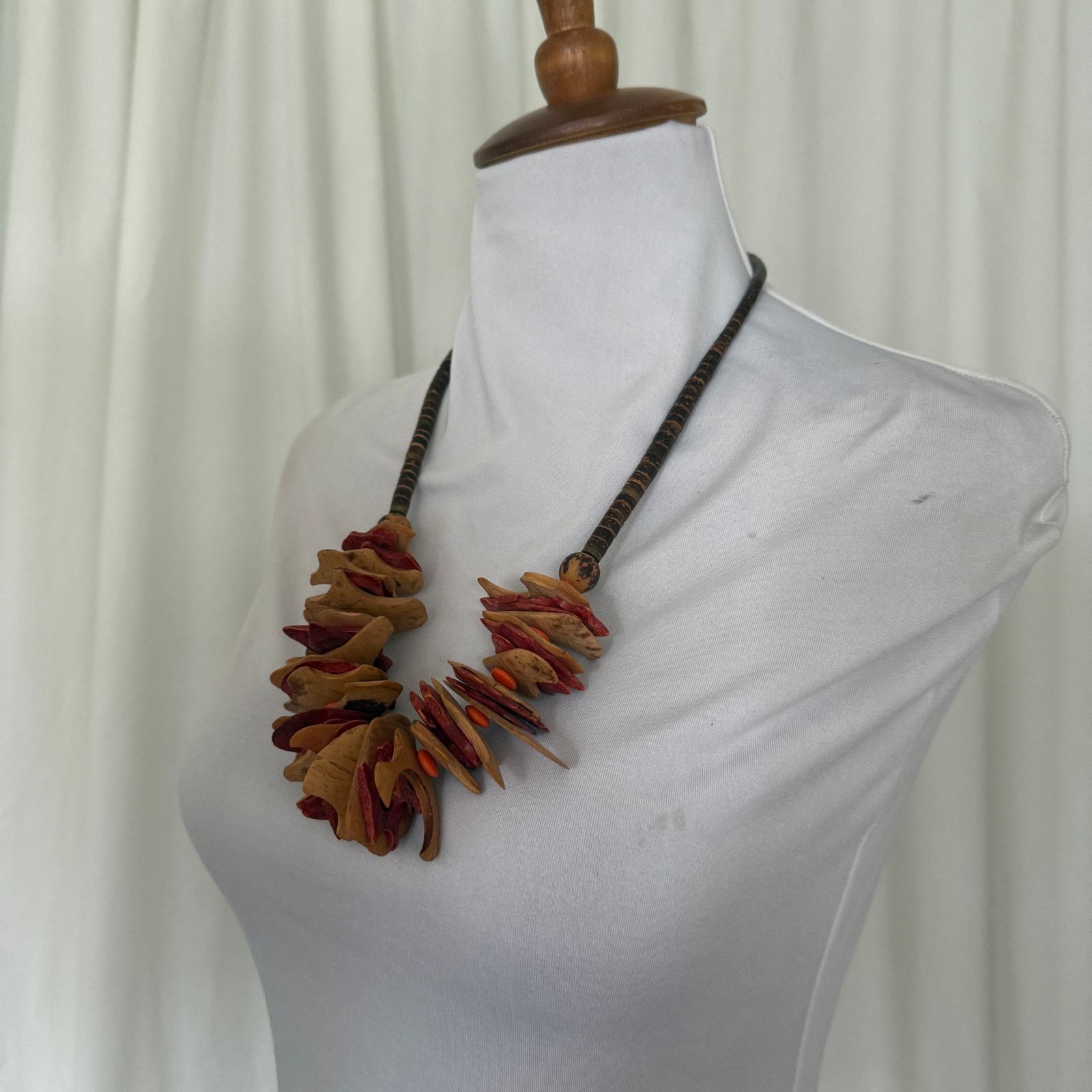 Vintage Vintage 80s Wood Abstract Statement Festival Necklace Boho Size ONE SIZE - 3 Thumbnail