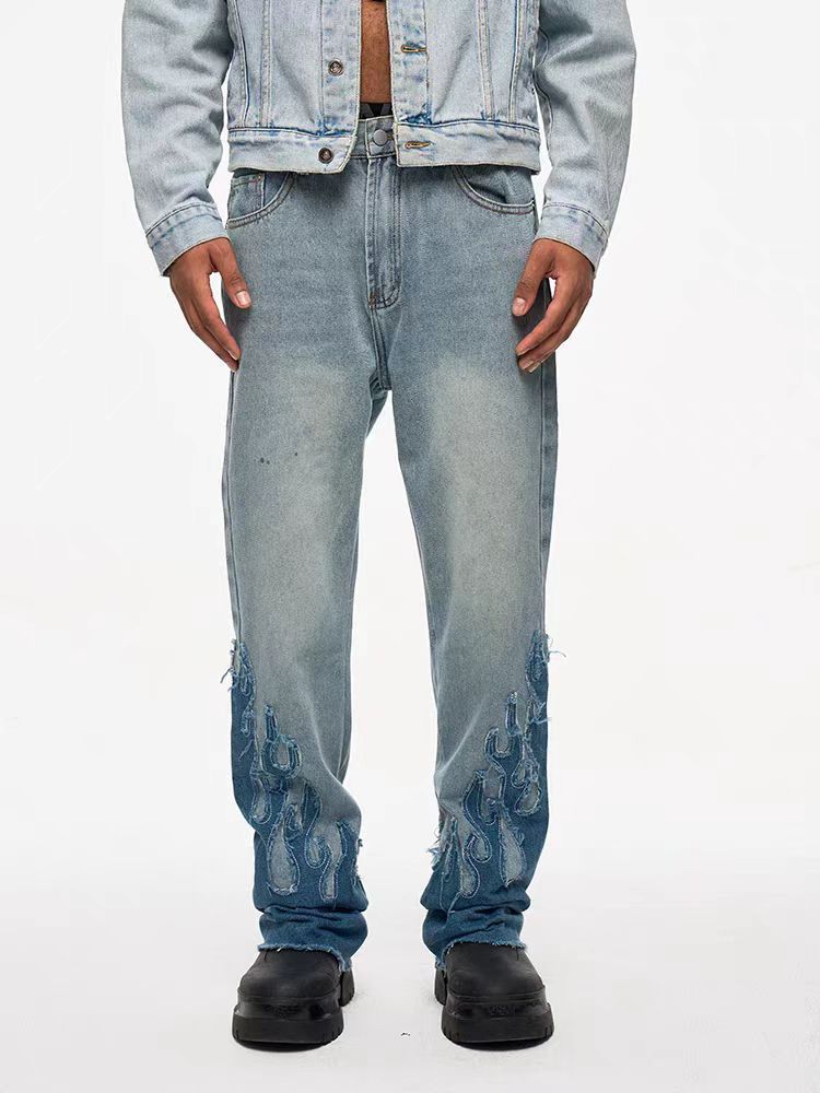 Japanese Brand × Jean High Street Vintage Leg Flame Embroidery Micro Flare Jeans Size US 34 / EU 50 - 2 Thumbnail