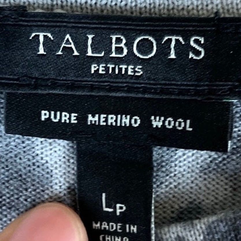 Talbots VINTAGE Talbots Womens Sweater Gray Leopard Print Petite 3/4 Sleeve 100% Merino Wool PL Size L / US 10 / IT 46 - 6 Thumbnail