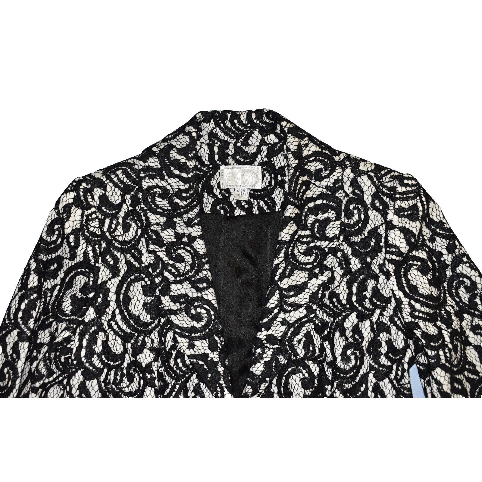 Alberto ALBERTO MAKALI Black White Paisley Lace Pattern Blazer US 8 Size M / US 6-8 / IT 42-44 - 4 Thumbnail