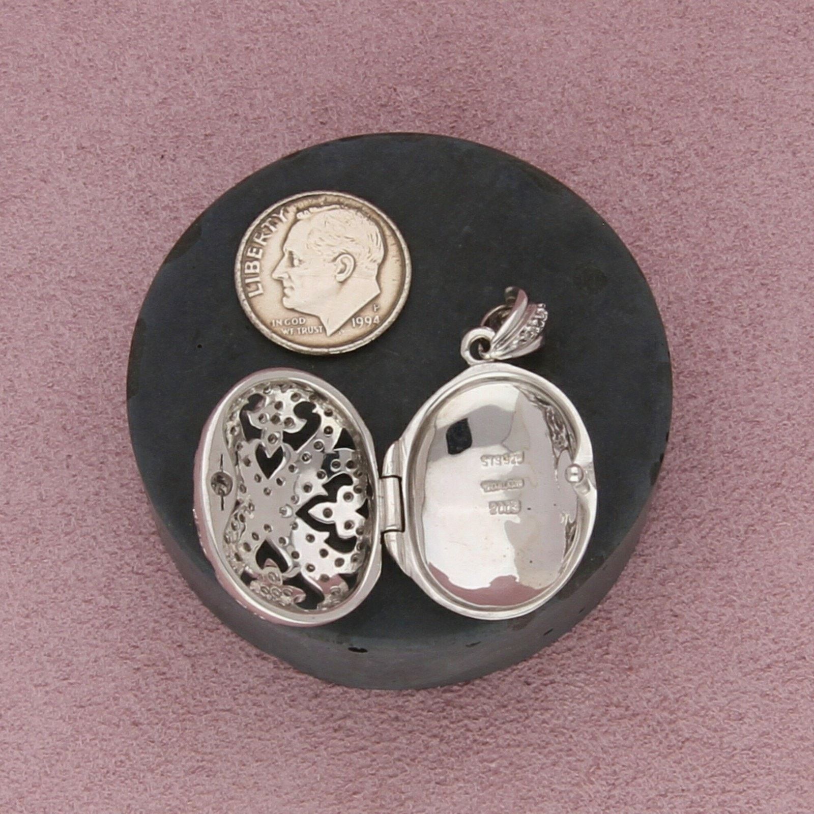 Sterling Silver sterling silver diamond accent scroll locket (opens) pendant Size ONE SIZE - 3 Thumbnail