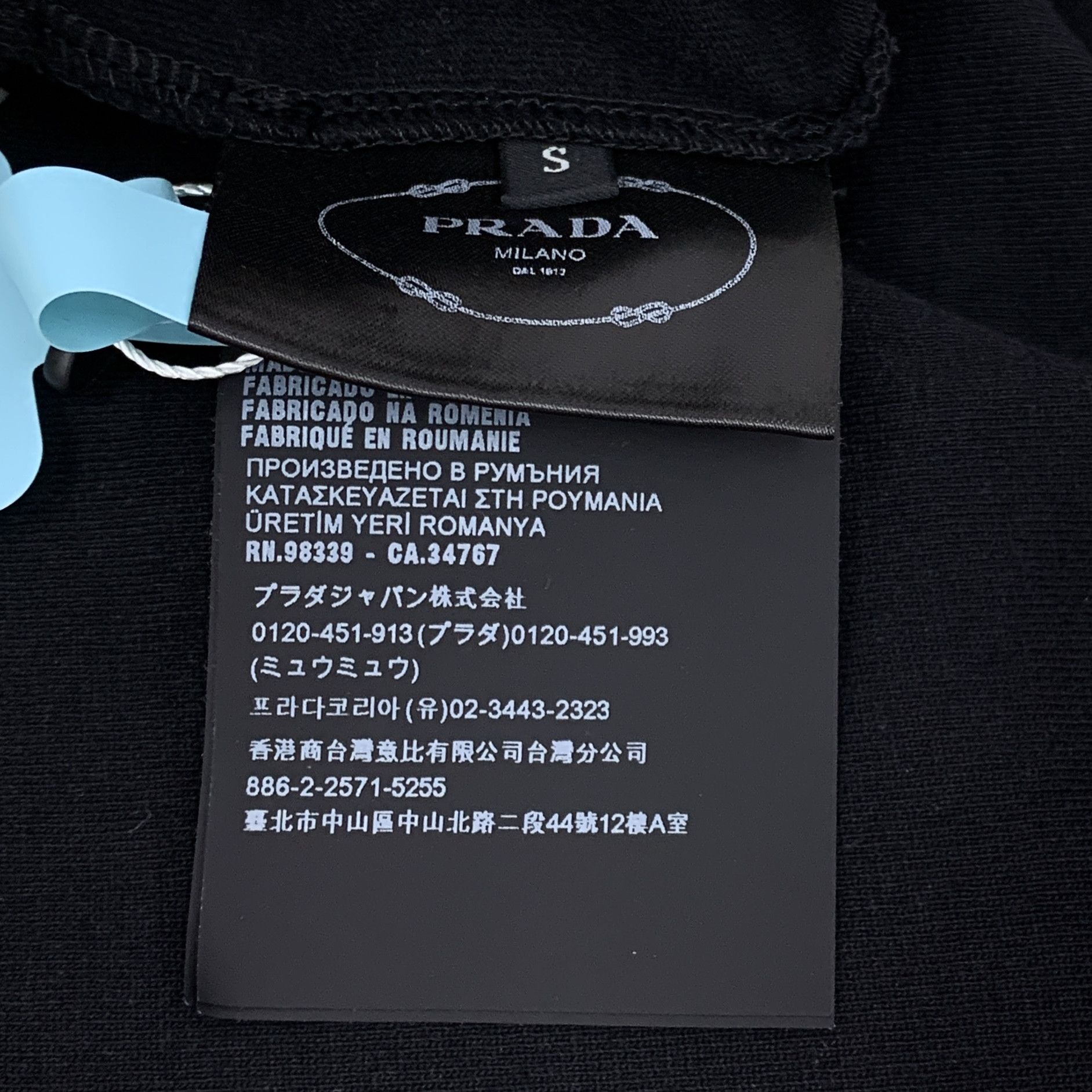 Prada Prada Black Cotton Triangle Logo Crewneck T-Shirt (Size S) Size S / US 4 / IT 40 - 4 Thumbnail