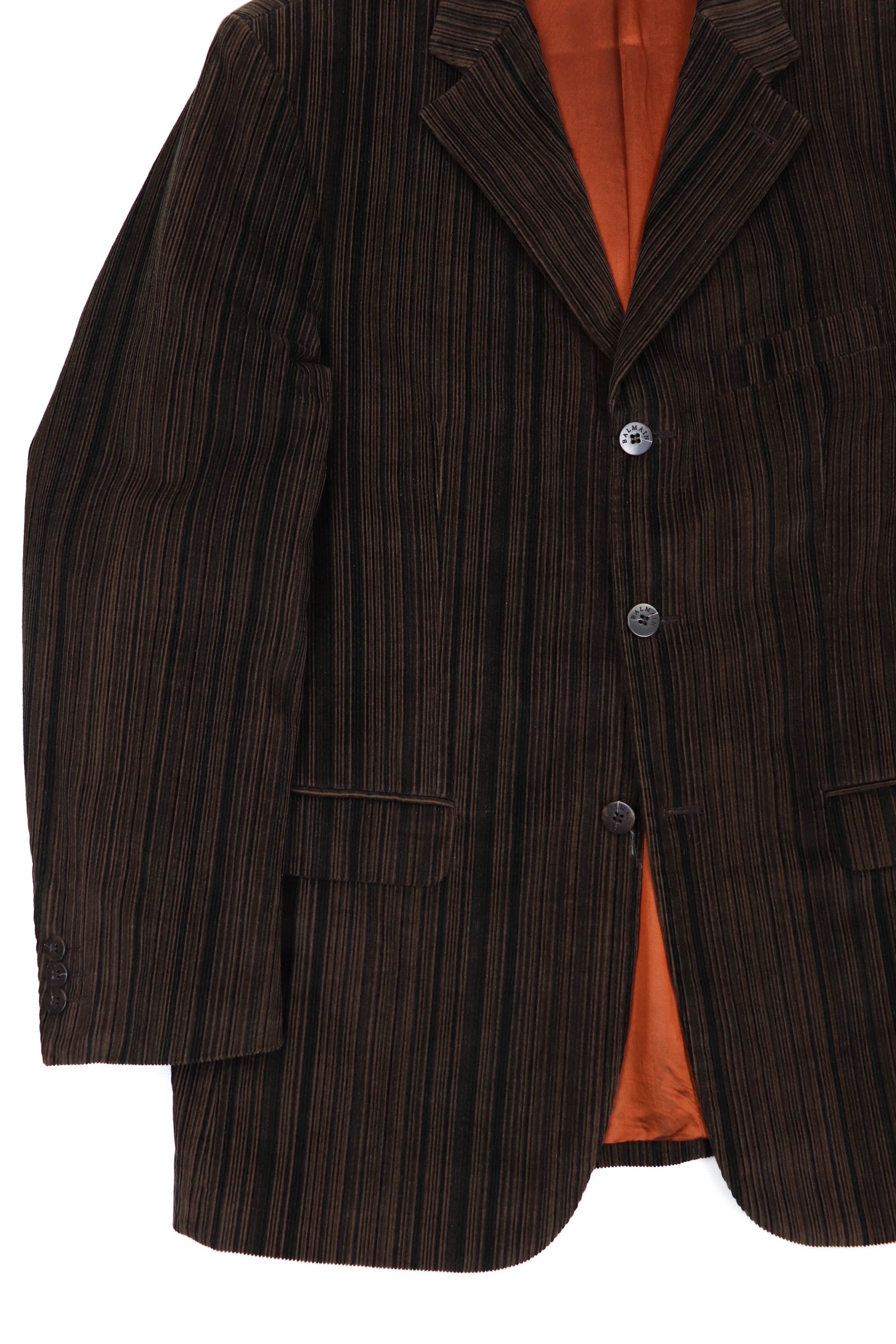 Balmain Balmain Vintage Striped Brown Corduroy Cotton Blazer Jacket Size US L / EU 52-54 / 3 - 4 Thumbnail