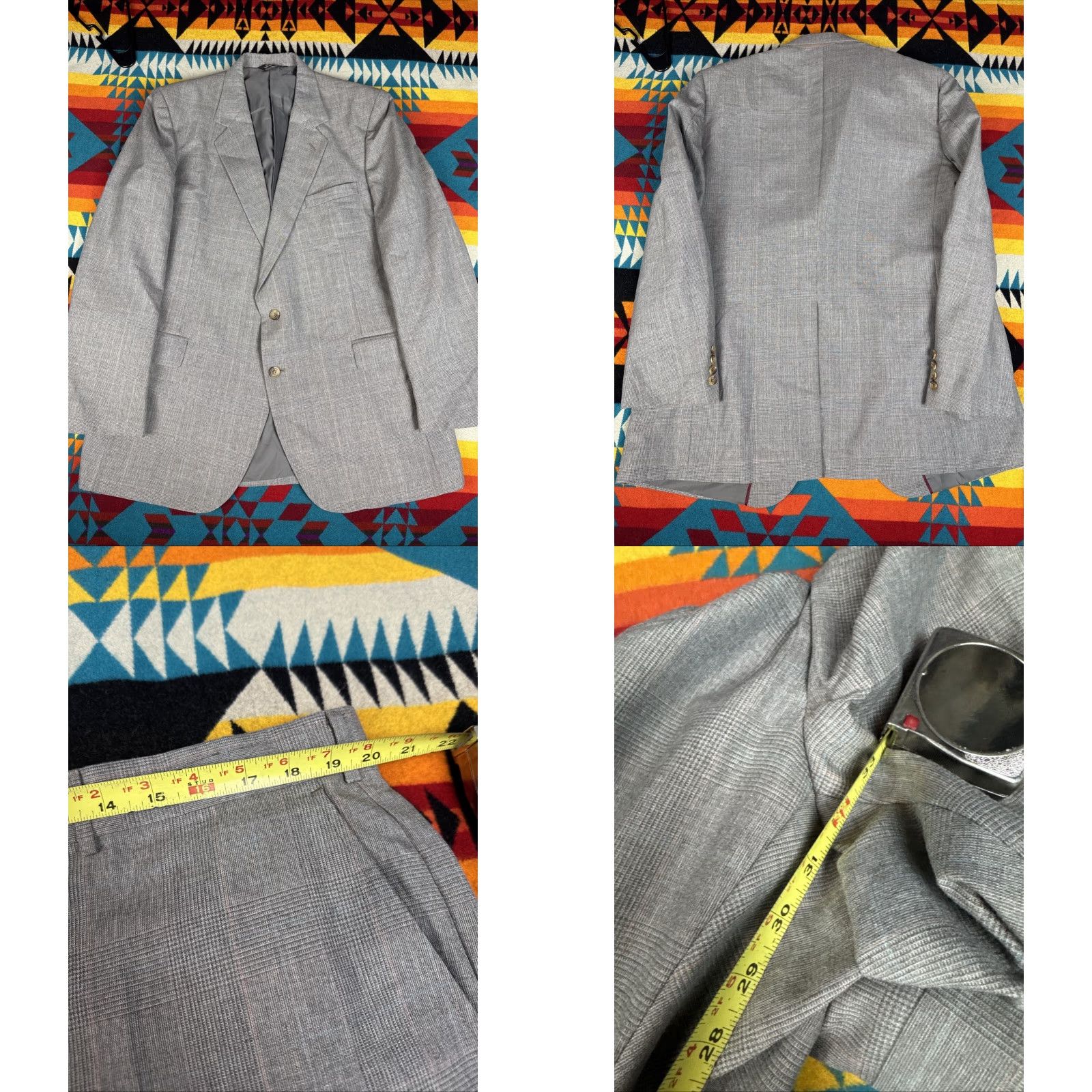 Vintage John Alexander 2pc Suit Blazer Sport Coat & Pants Slacks 46L 40x32 Gray Mens Regular Suit Size 46R - 8 Thumbnail