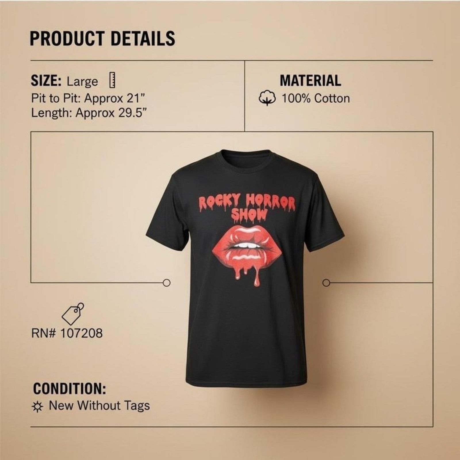 Other Rocky Horror Show Lips Graphic T-Shirt Black Size Large NWT Size US L / EU 52-54 / 3 - 4 Thumbnail